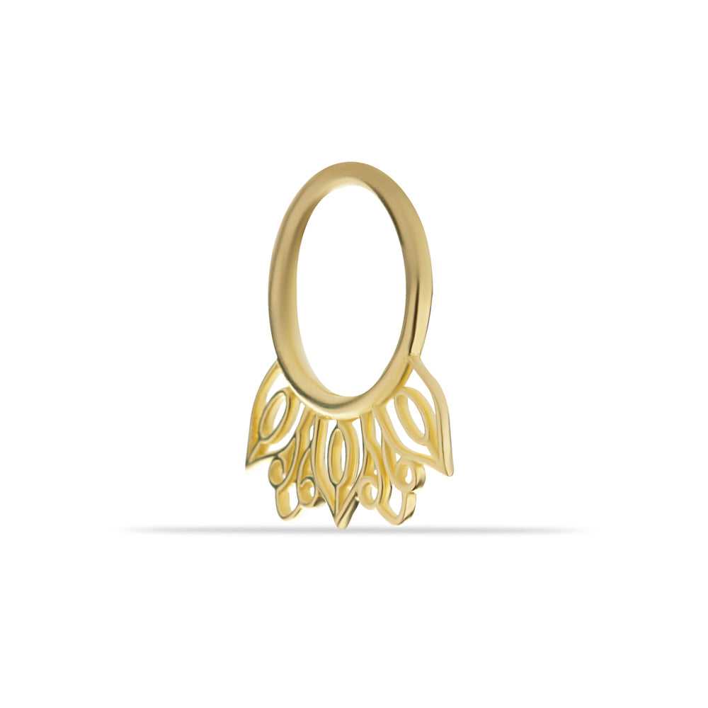 8mm Lotus hoop piercing earring - 14K Solid Yellow Gold