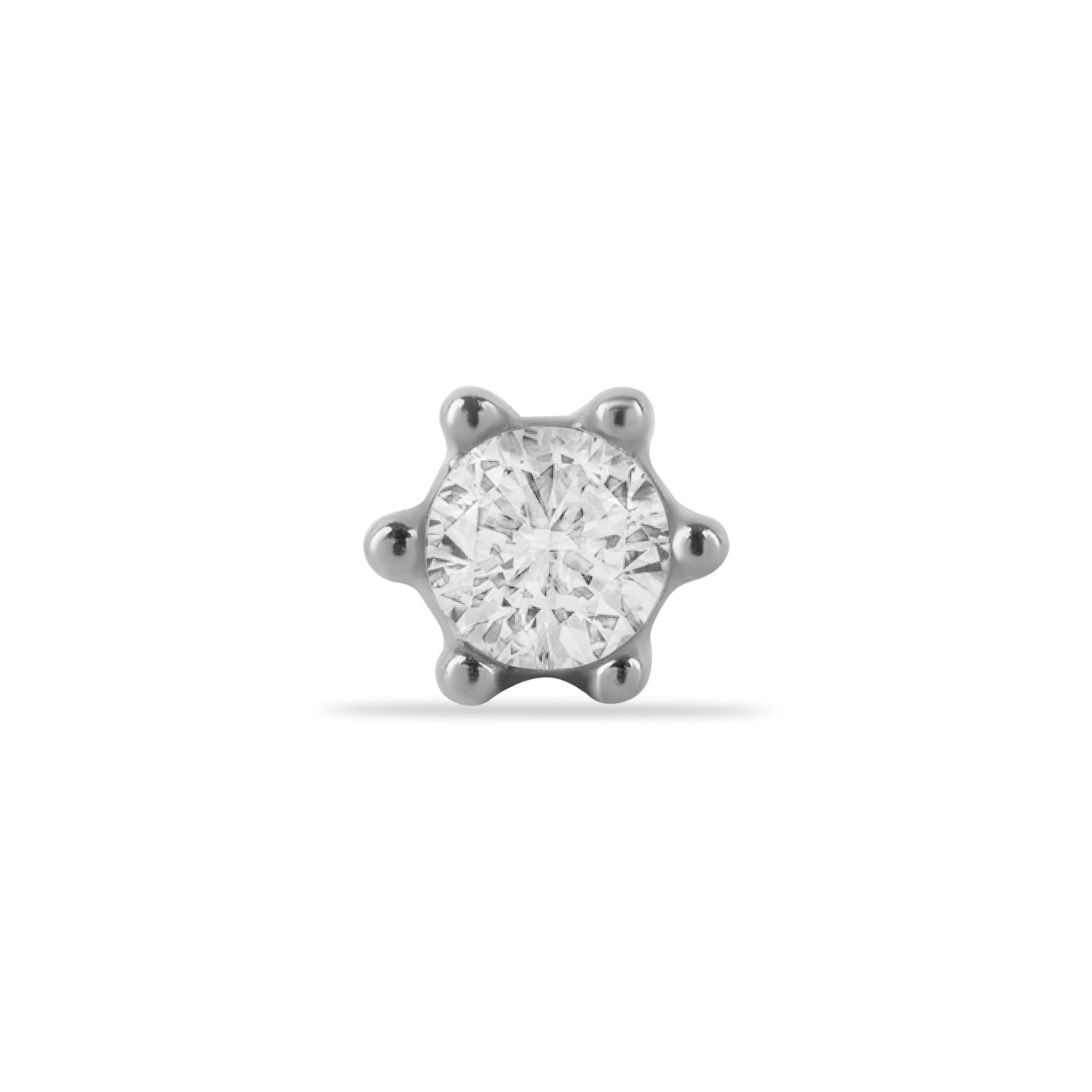 Dot stud piercing earring with clear zircons - 14K Solid White Gold