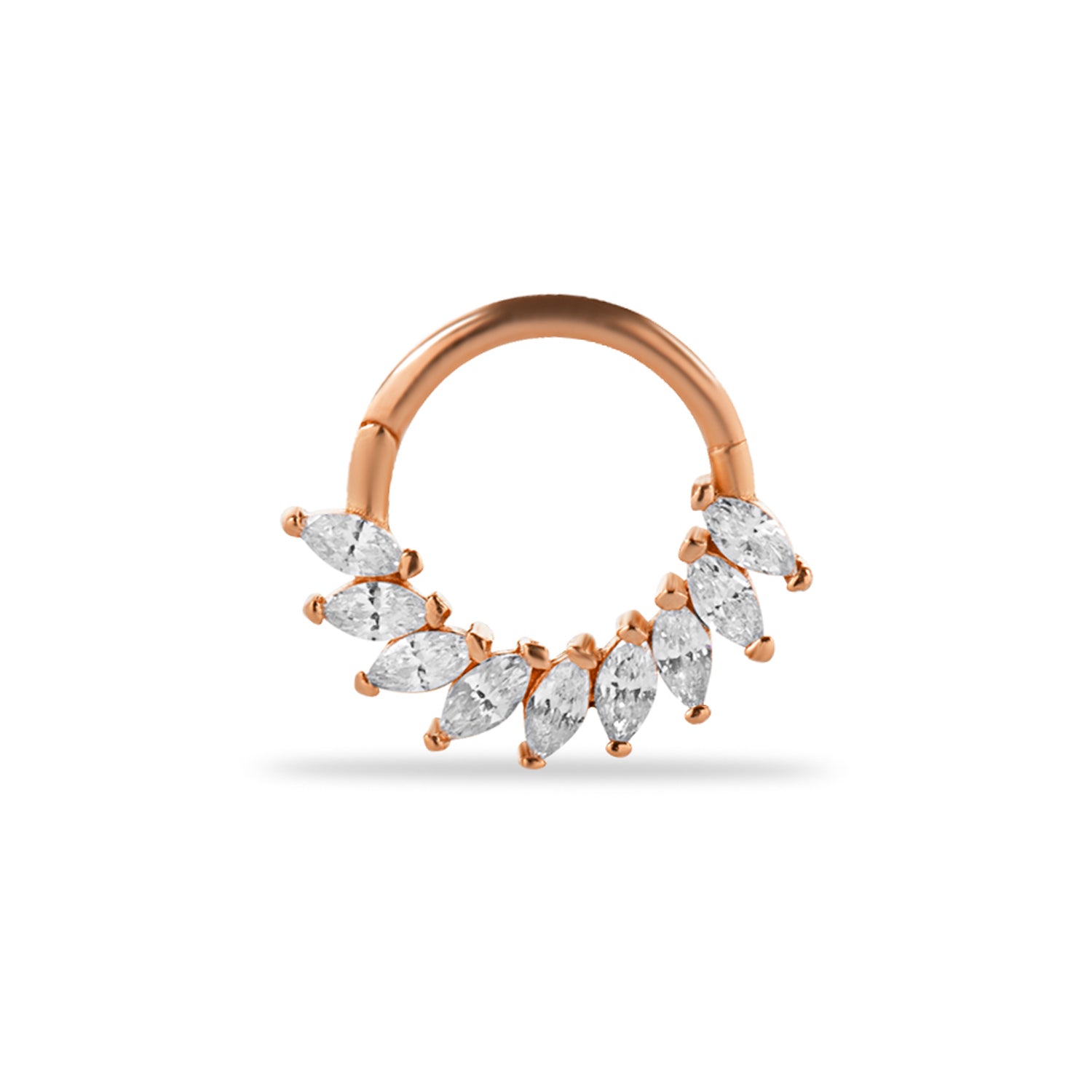 8mm Hoop piercing earring with clear zircons - 14K Solid Rose Gold