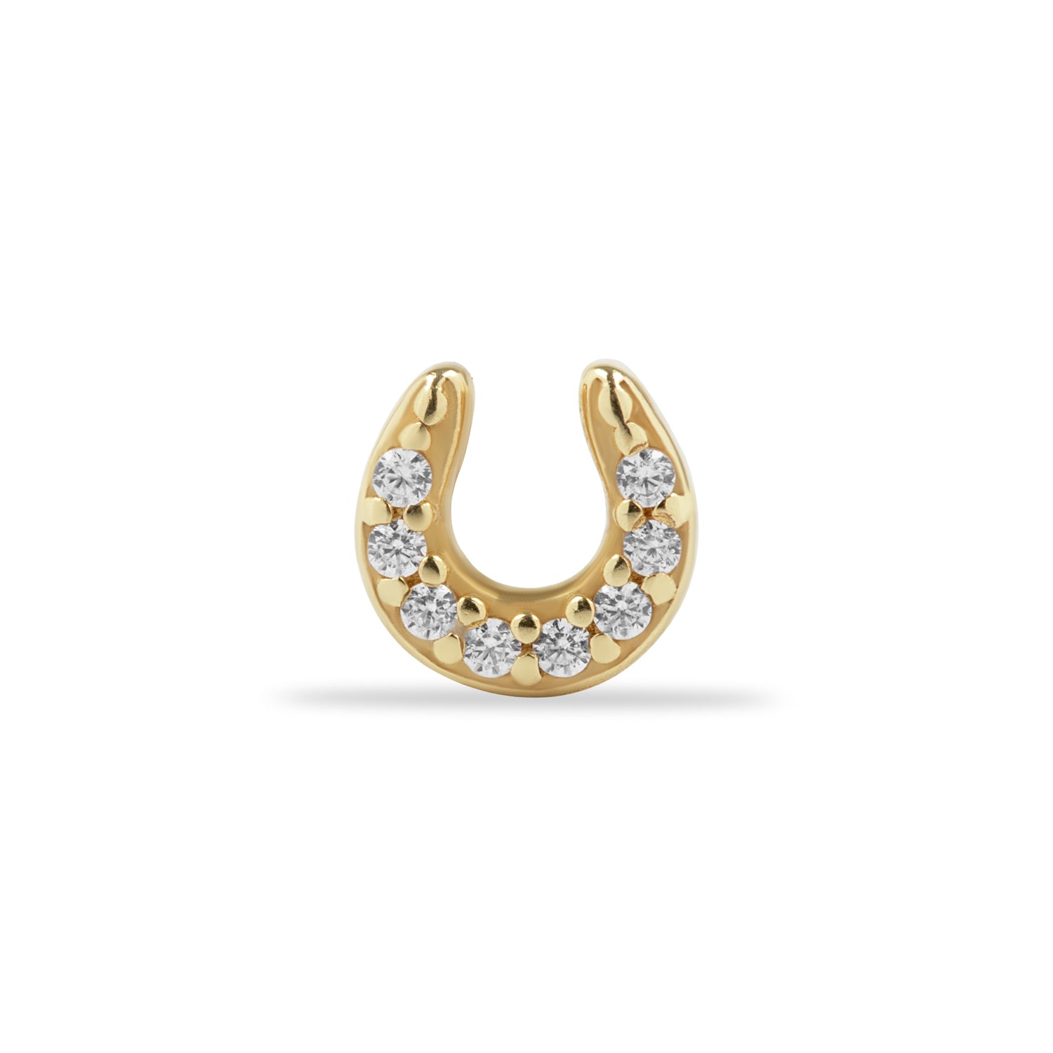 Horseshoe stud piercing earring with clear zircons - 14K Solid Yellow Gold