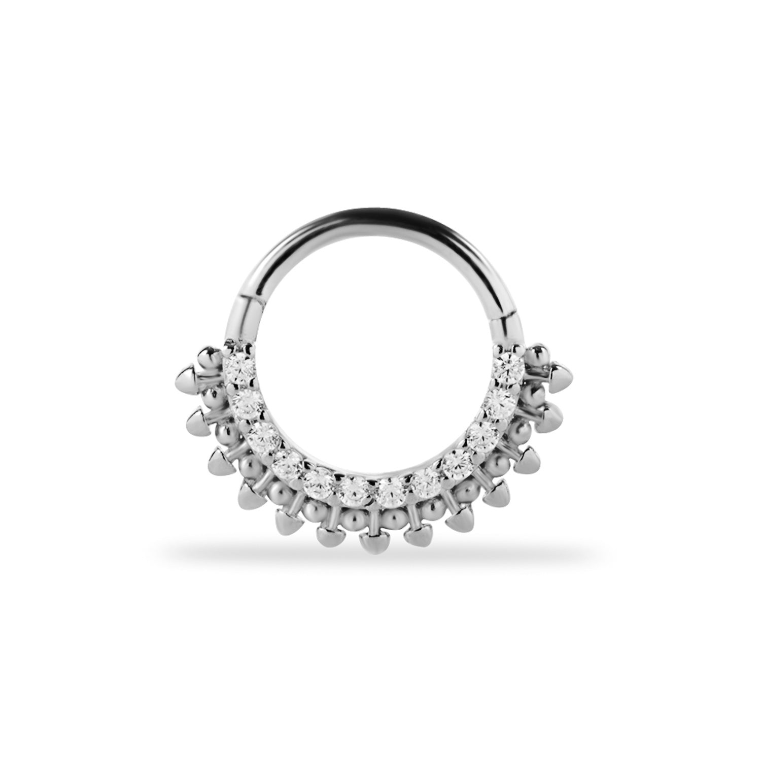 8mm Hoop piercing earring with clear zircons - 14K Solid White Gold