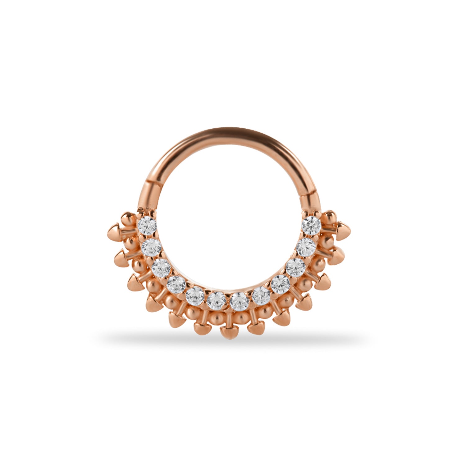 8mm Hoop piercing earring with clear zircons - 14K Solid Rose Gold