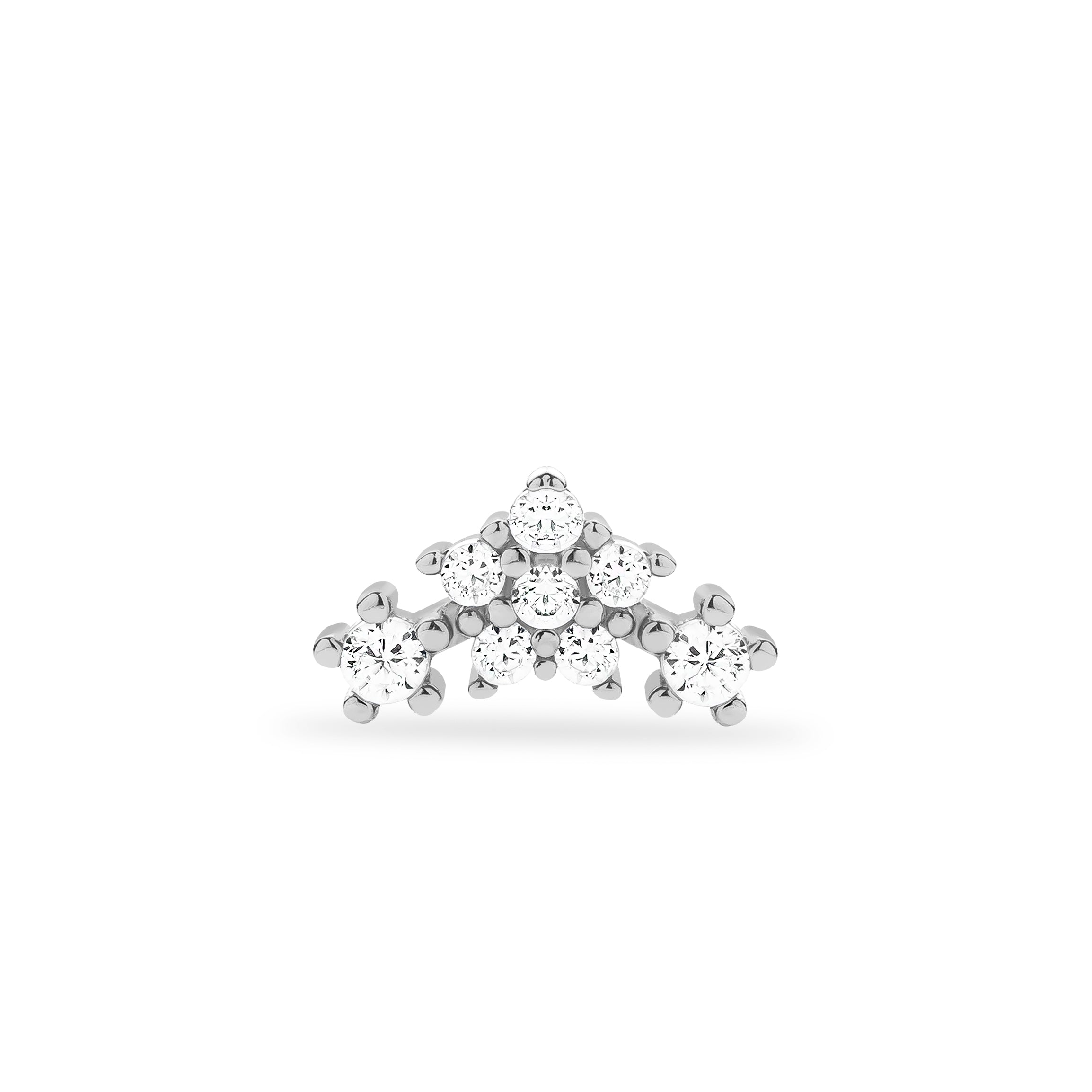Flower stud piercing earring with clear zircons - 14K Solid White Gold