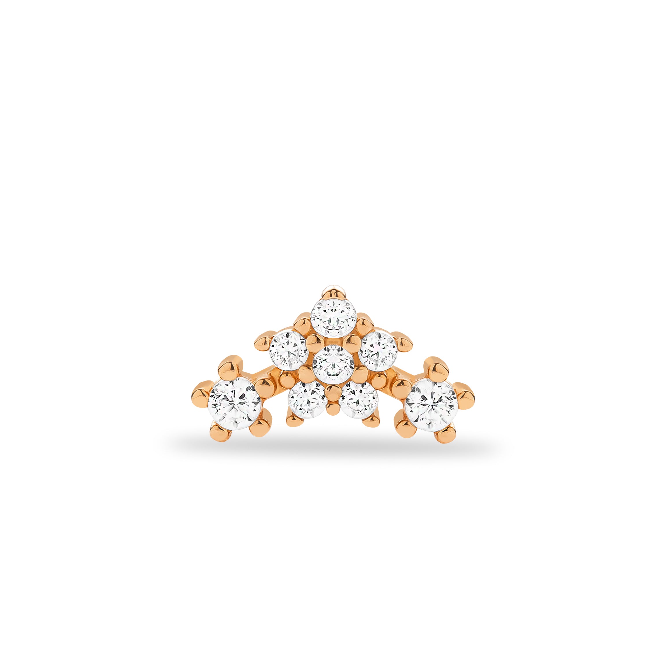 Flower stud piercing earring with clear zircons  - 14K Solid Rose Gold
