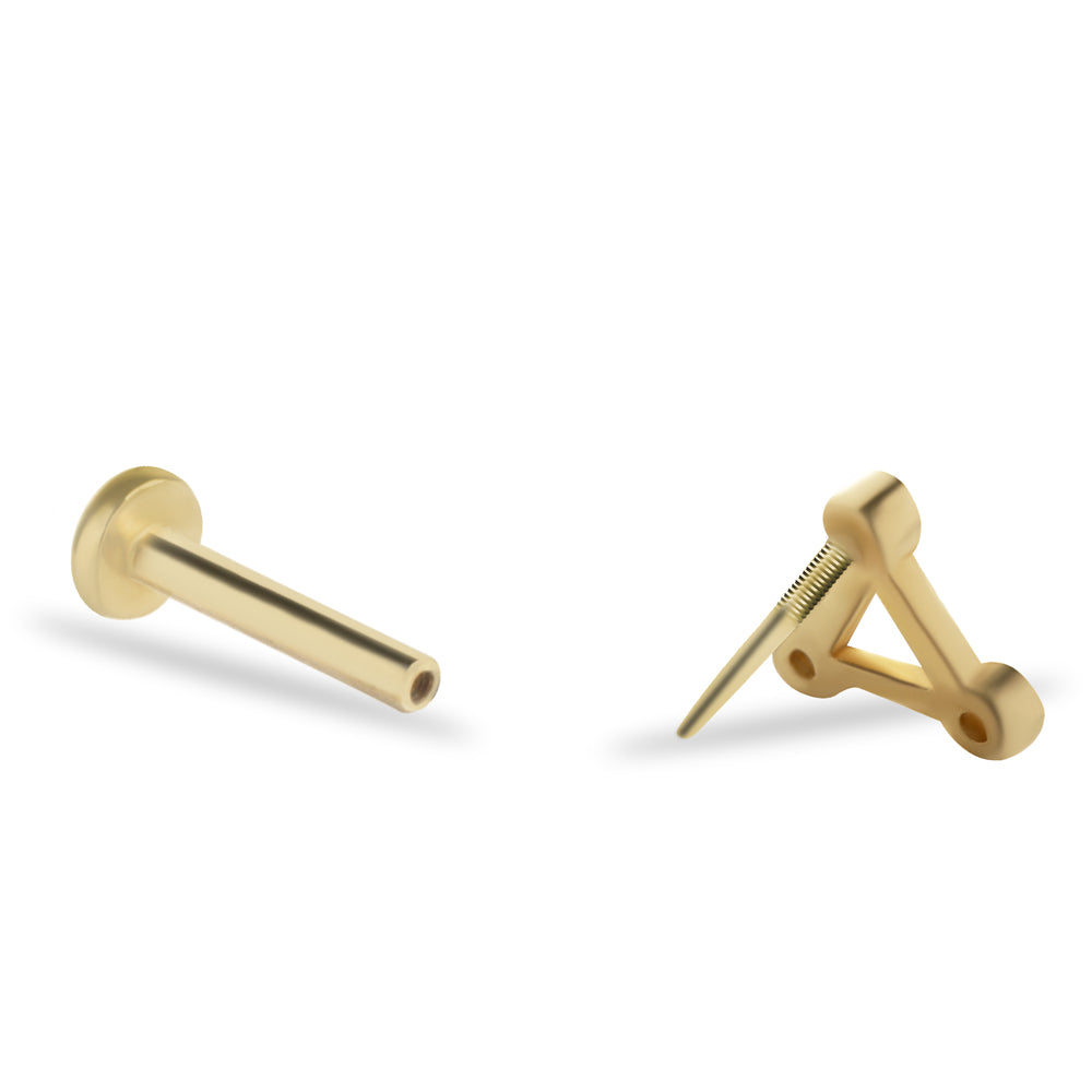 Triple stud piercing earring with clear zircons - 14K Solid Yellow Gold