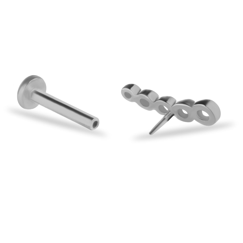 Climber stud piercing earring with clear zircons - 14K Solid White Gold