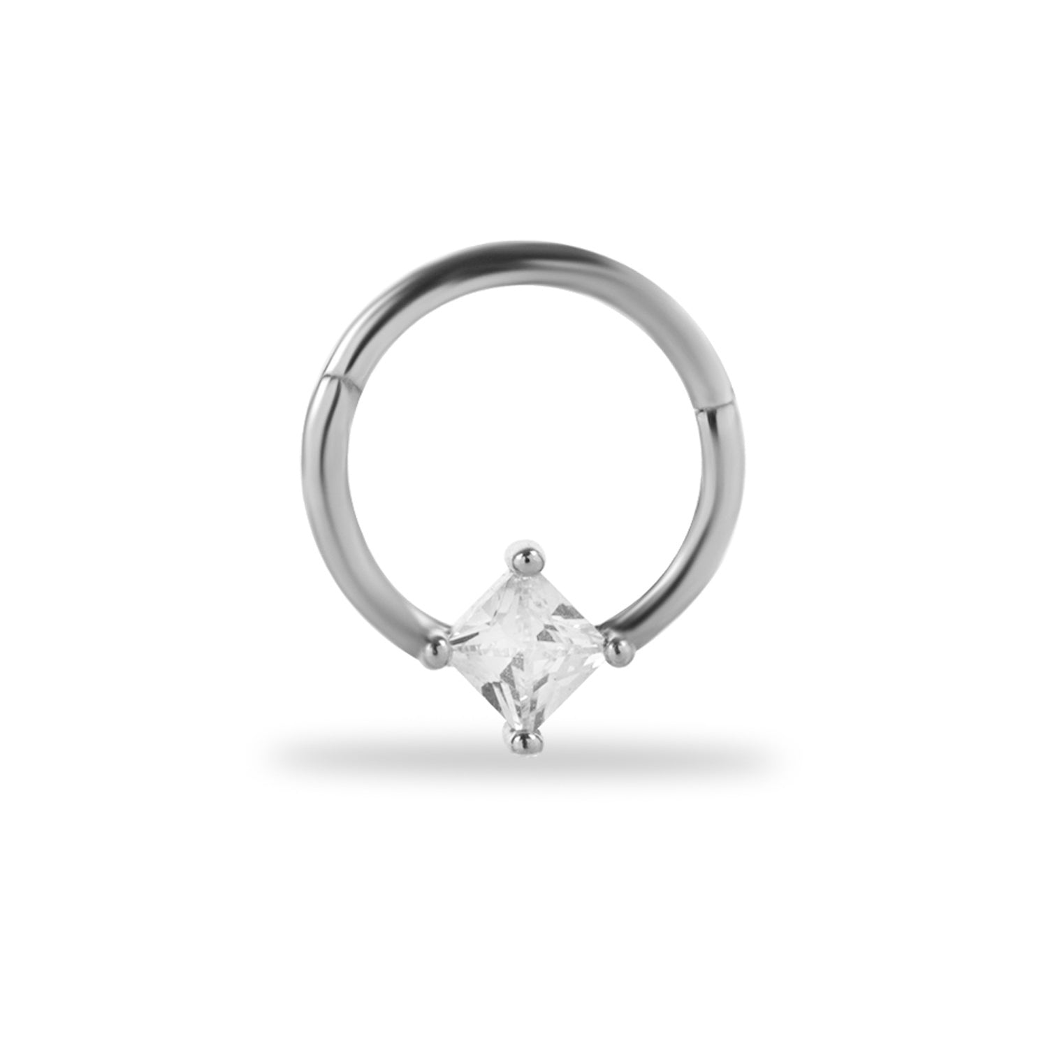 8mm Hoop piercing earring with clear zircon - 14K Solid White Gold