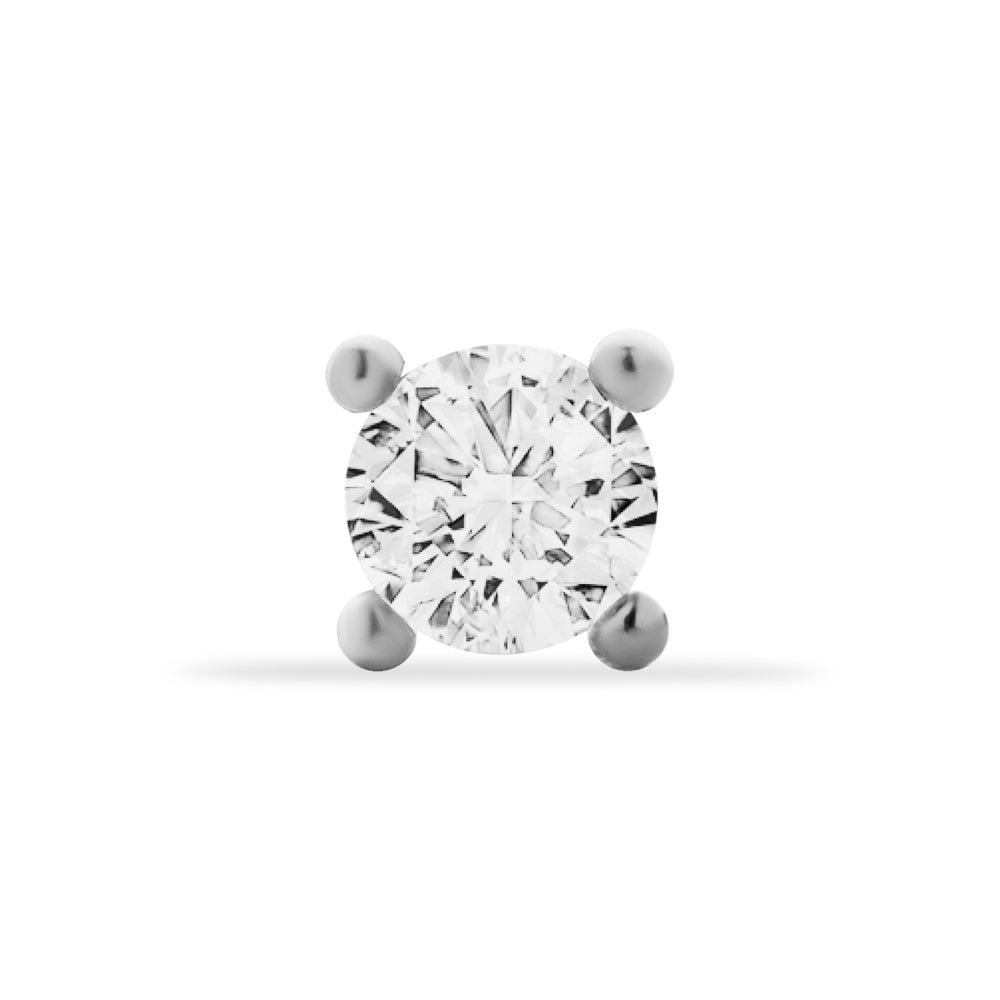 Dot stud piercing earring with clear zircons - 14K Solid White Gold