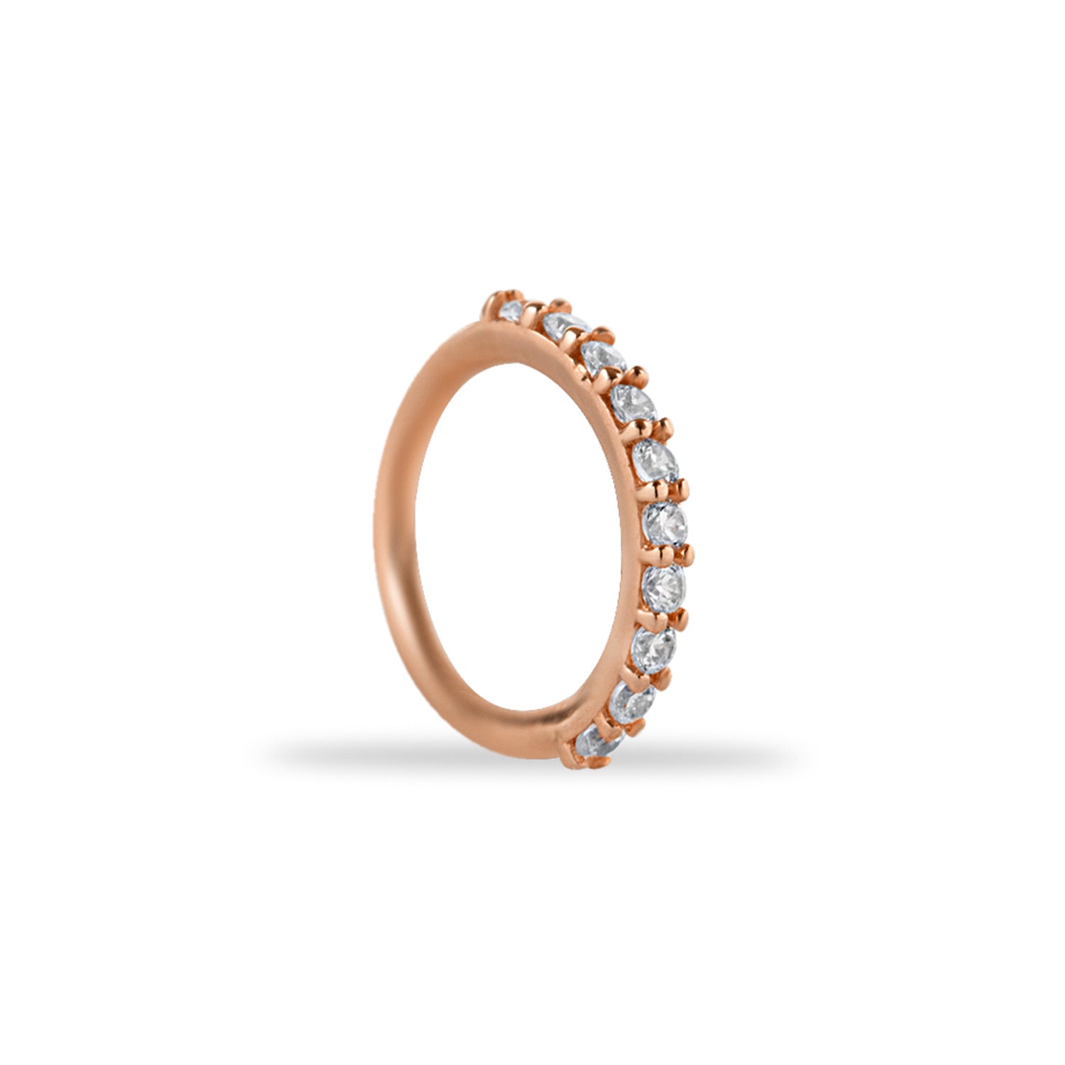 Hoop piercing earring with clear zircons - 14K Solid Rose Gold