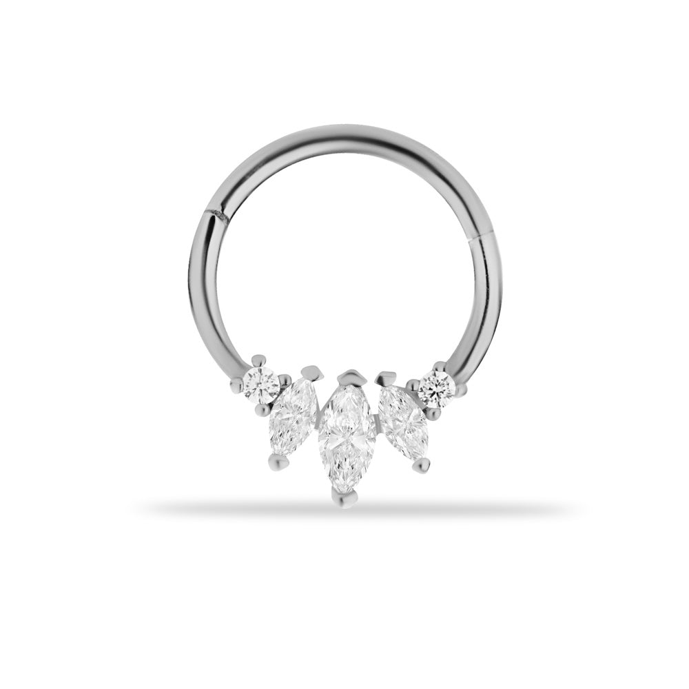 8mm Lotus hoop piercing earring with clear zircons - 14K Solid White Gold