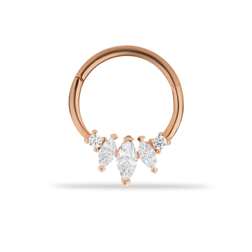 8mm Hoop piercing earring with clear zircons - 14K Solid Rose Gold