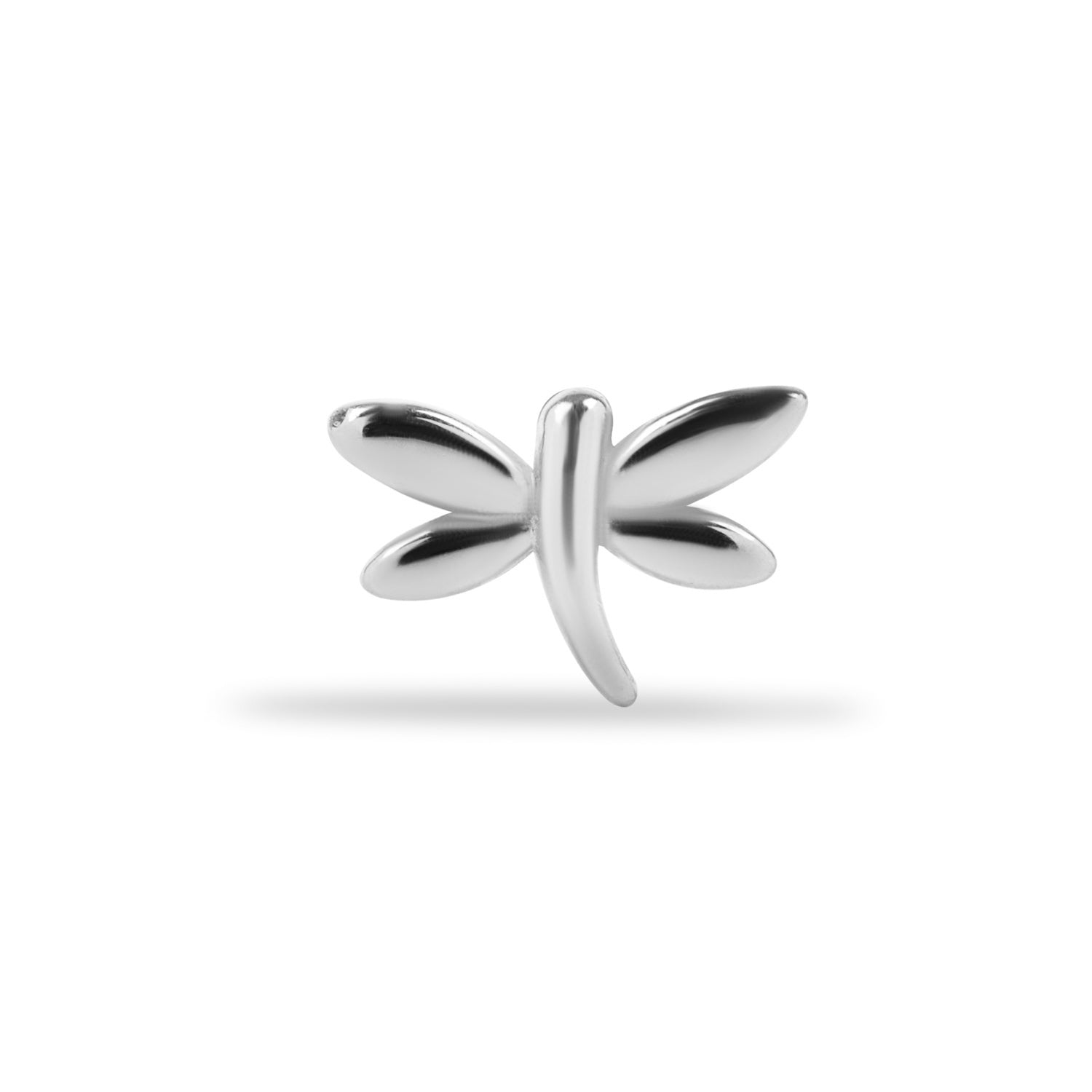 Dragonfly stud piercing earring- 14K Solid White Gold