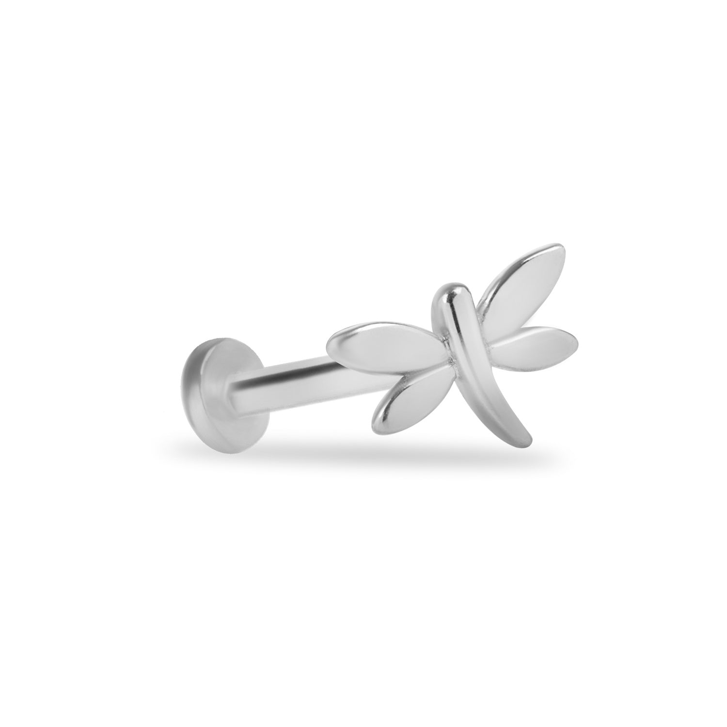 Dragonfly stud piercing earring- 14K Solid White Gold