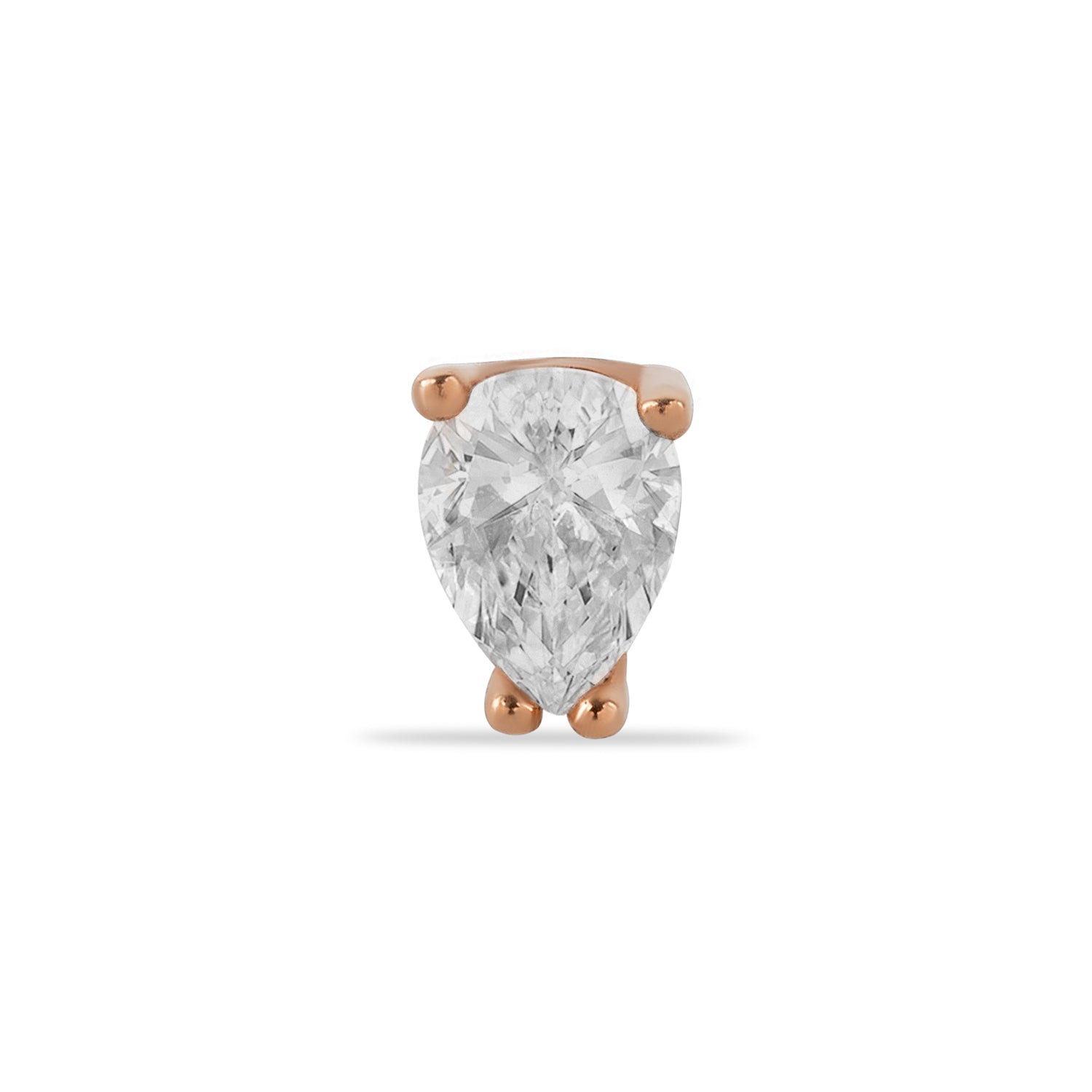 Drop stud piercing earring with clear zircon- 14K Solid Rose Gold