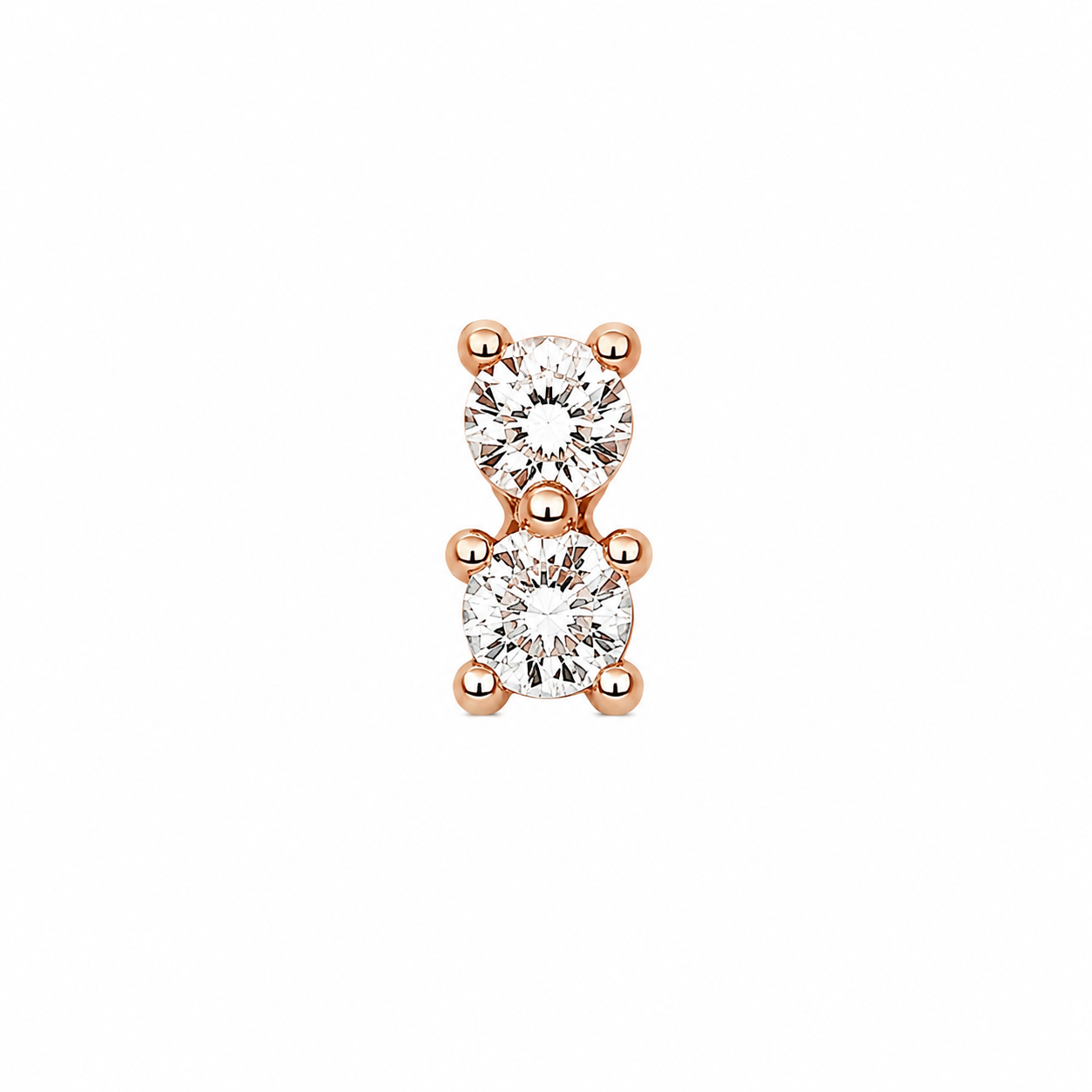 Stud piercing earring with clear zircon- 14K Solid Rose Gold
