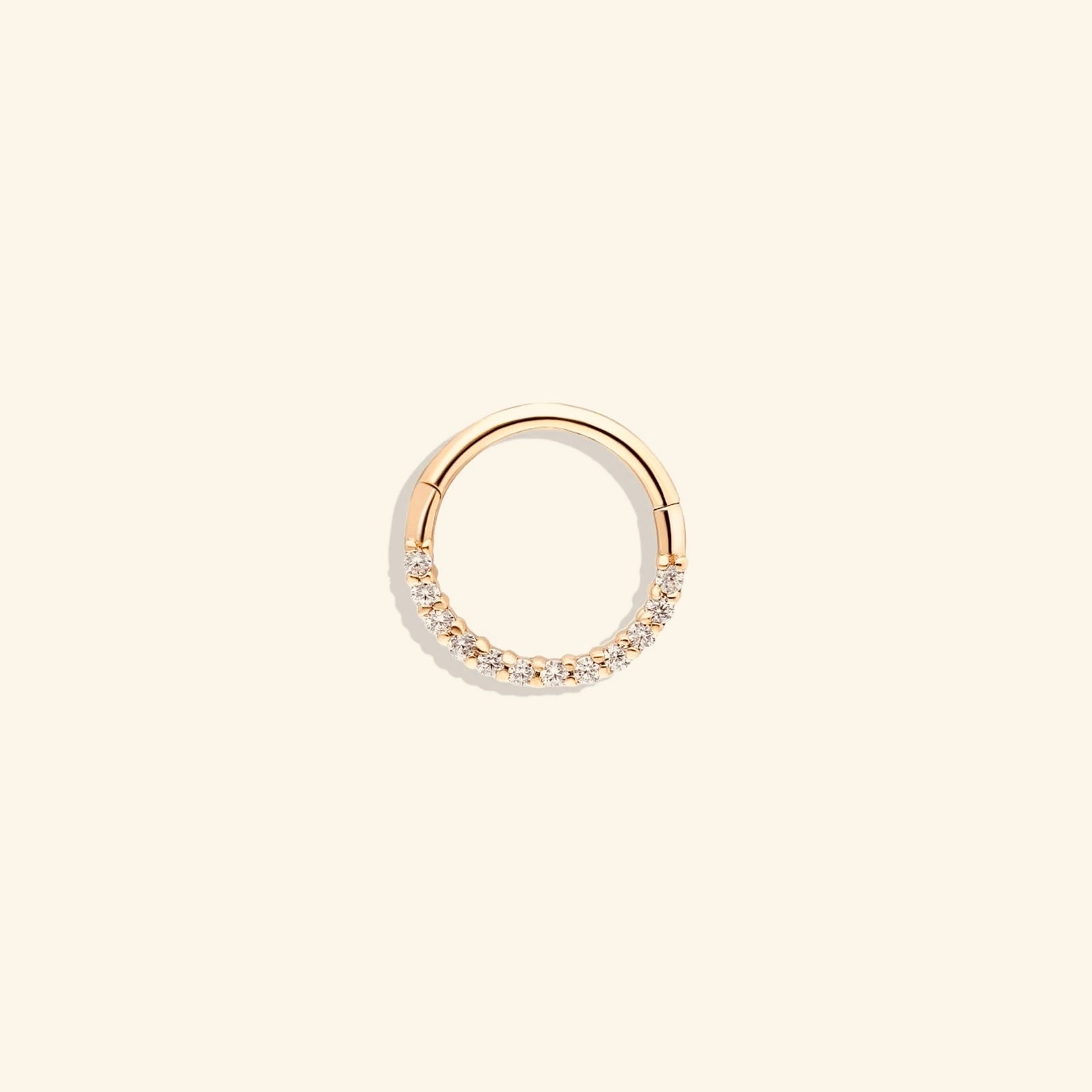 8mm Hoop piercing earring with clear zircons - 14K Solid Rose Gold