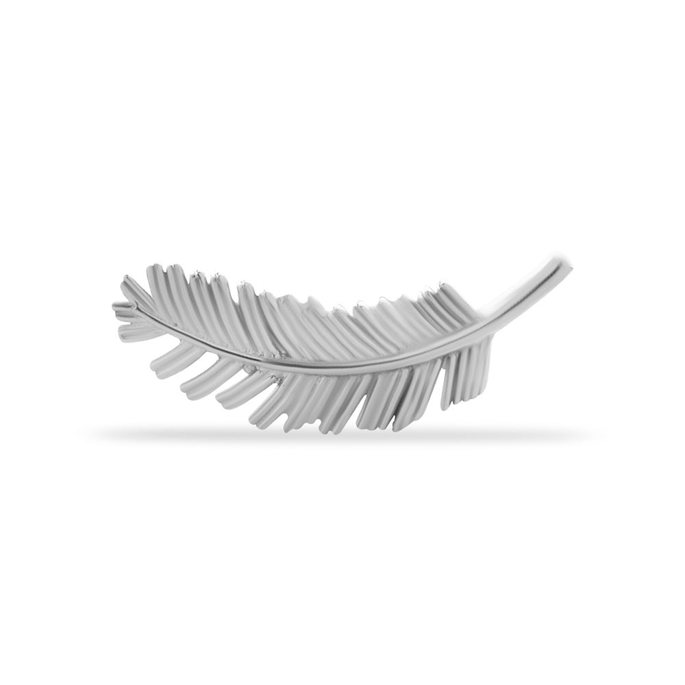 Feather stud piercing earring - 14K Solid White Gold