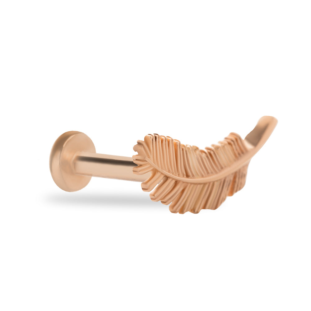 Feather stud piercing earring  - 14K Solid Rose Gold