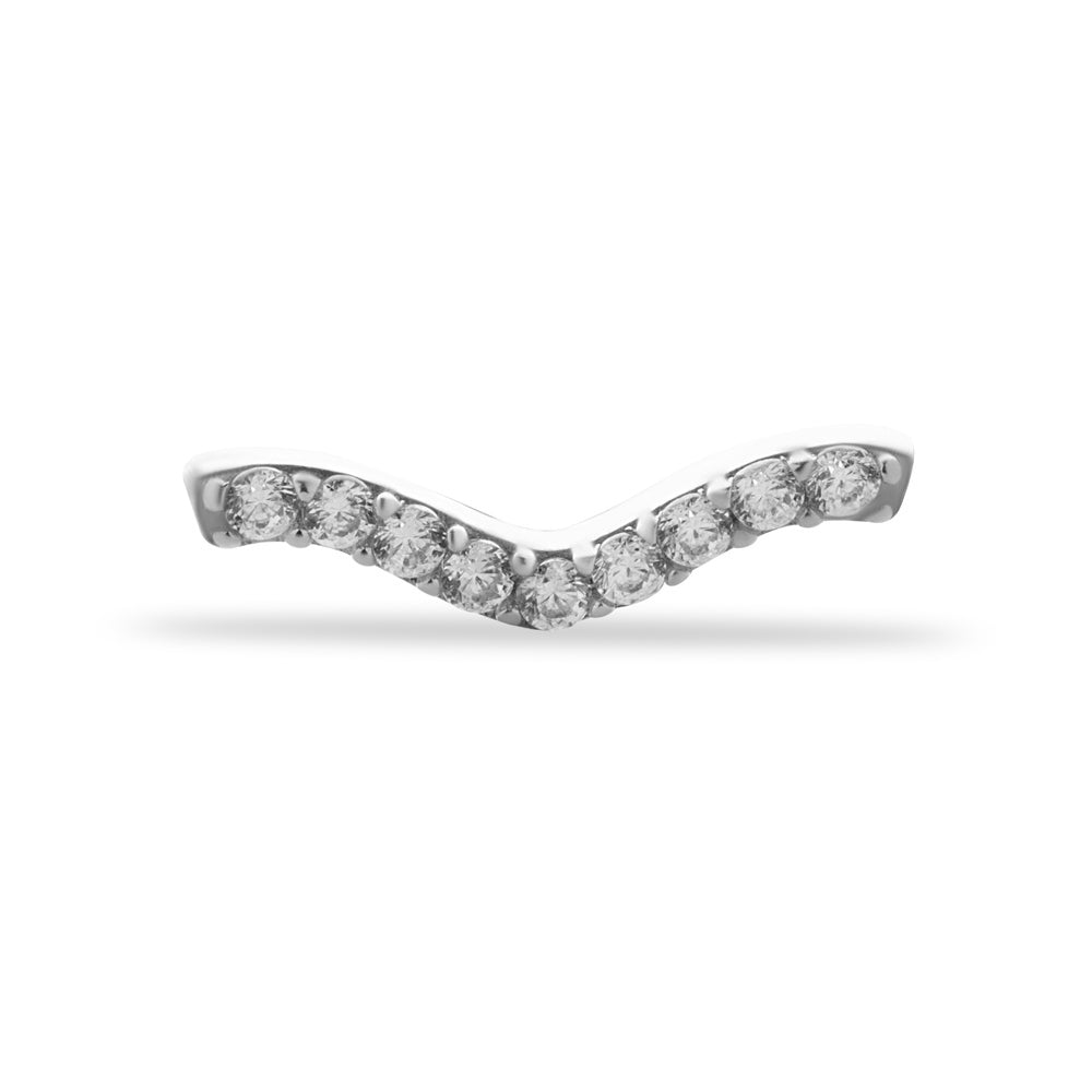 Stud piercing earring with clear zircons  - 14K Solid White Gold