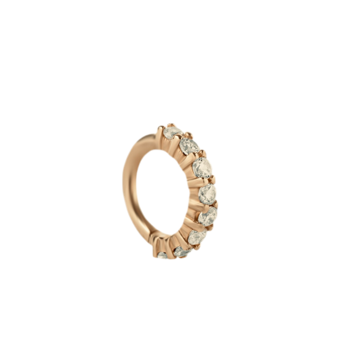 Hoop piercing earring with clear zircons - 14K Solid Rose Gold