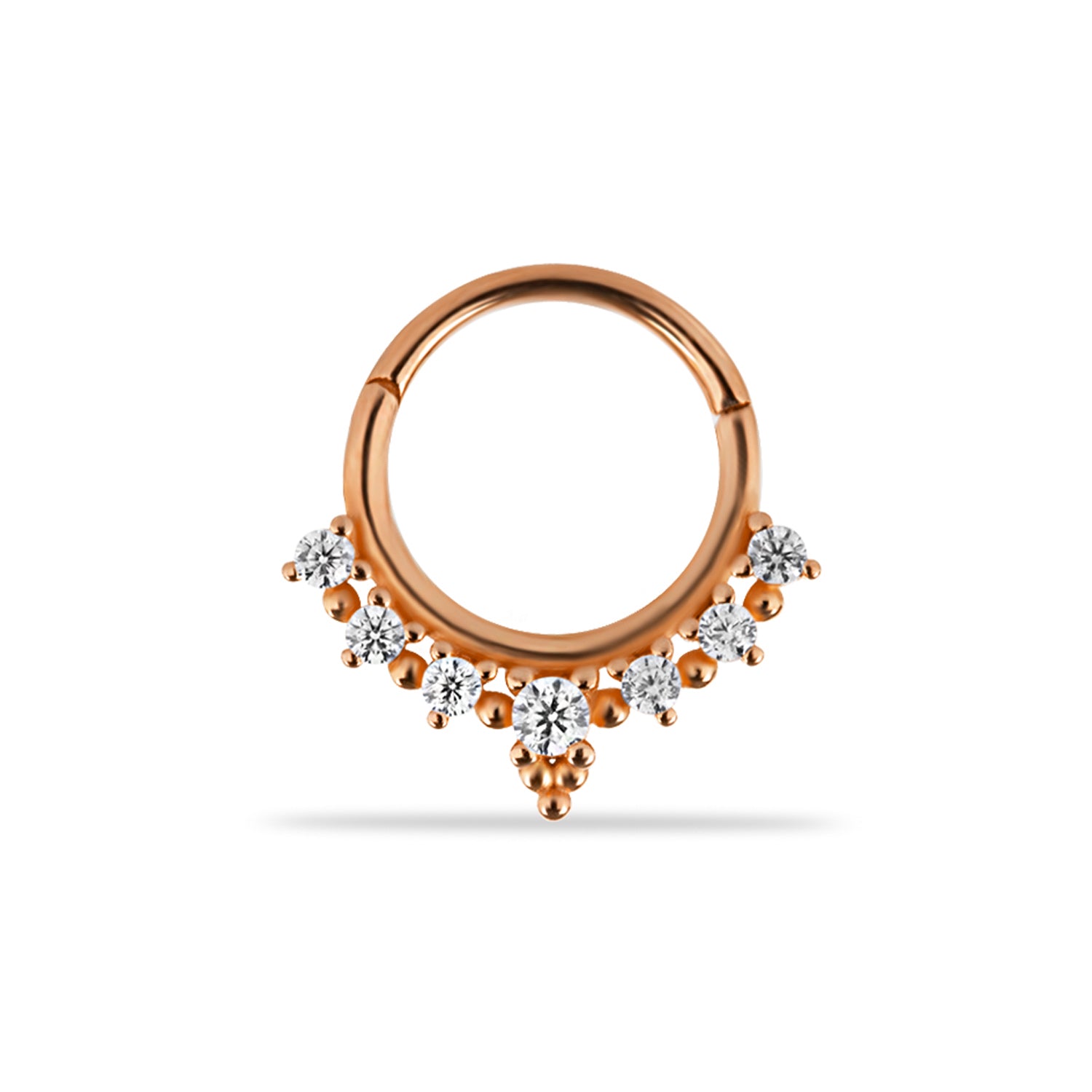 8mm Hoop piercing earring with clear zircons - 14K Solid Rose Gold