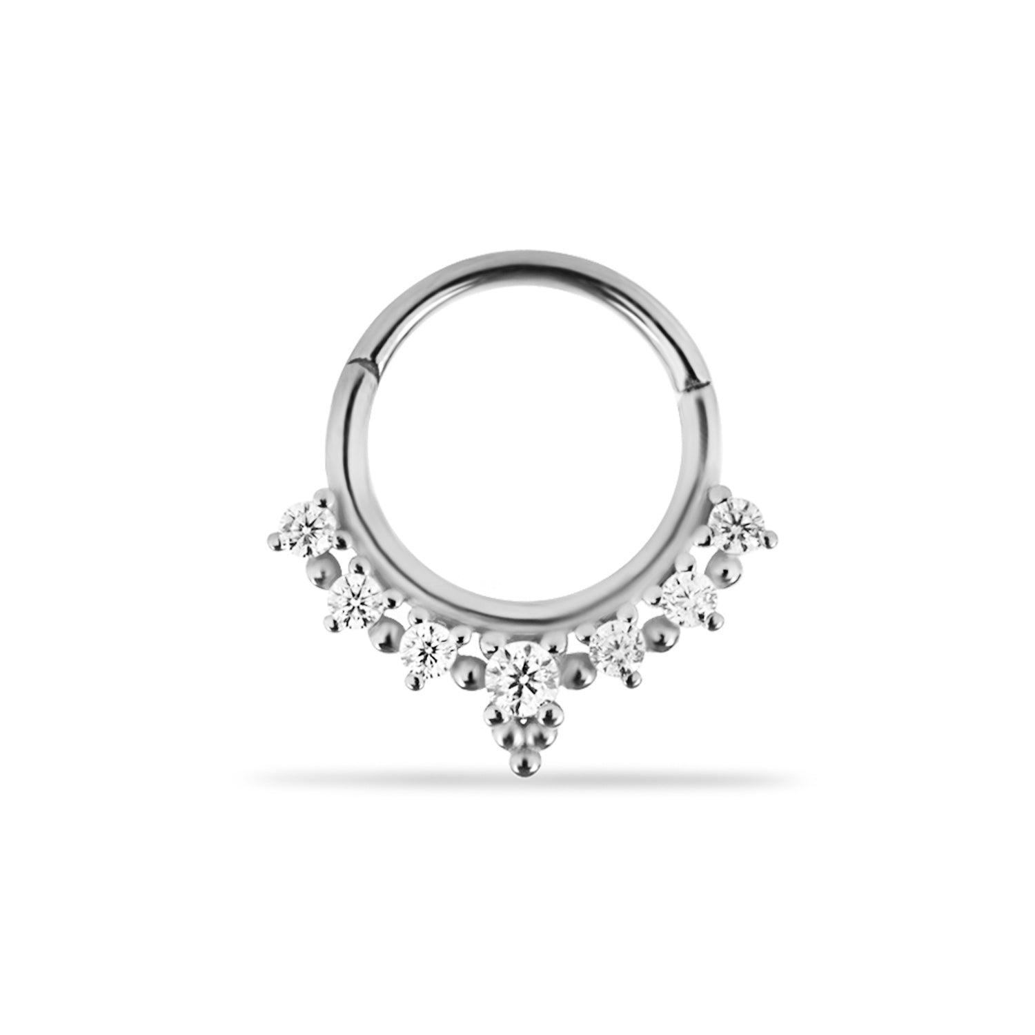 8mm Hoop piercing earring with clear zircons - 14K Solid White Gold