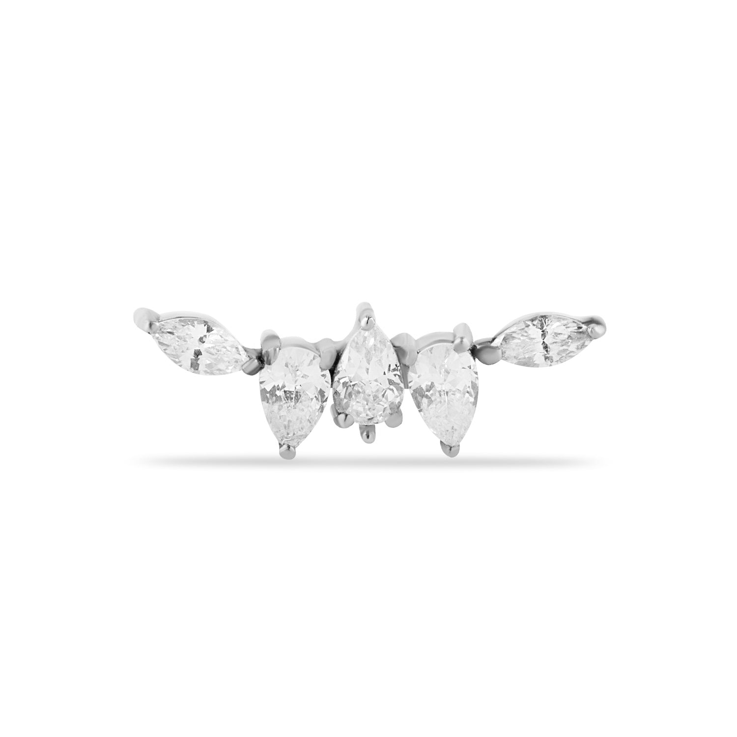 Climber stud piercing earring with clear zircons - 14K Solid White Gold