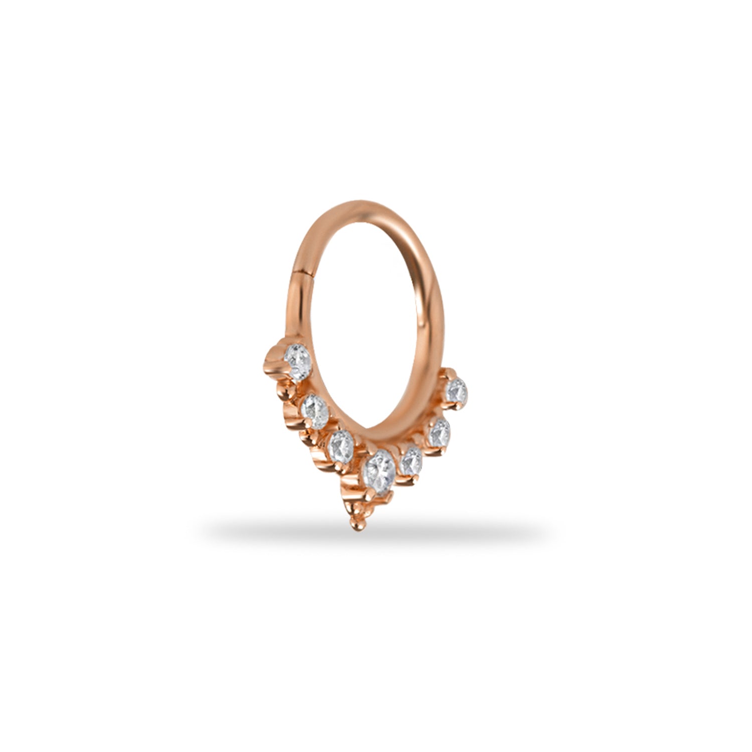 8mm Hoop piercing earring with clear zircons - 14K Solid Rose Gold