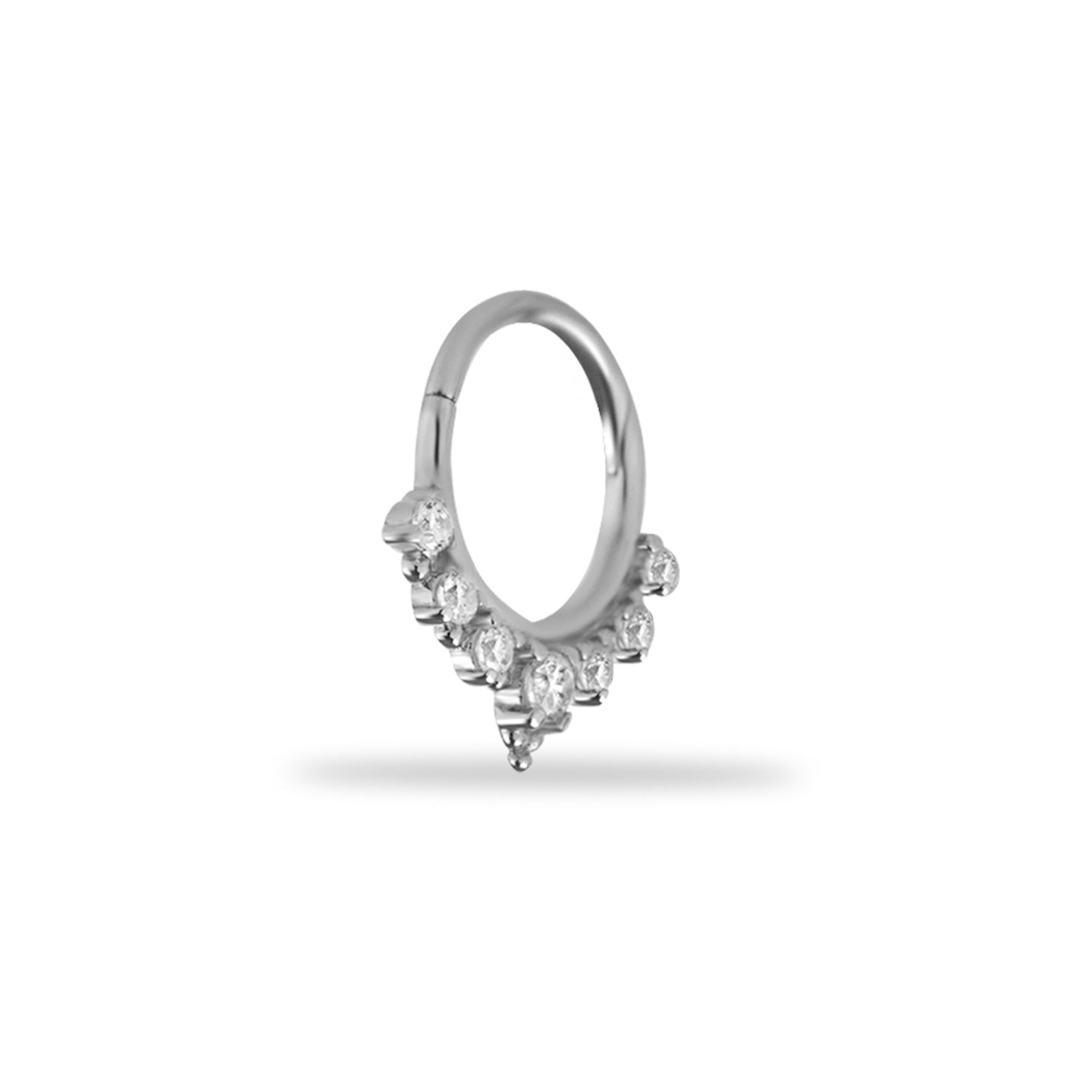 8mm Hoop piercing earring with clear zircons - 14K Solid White Gold