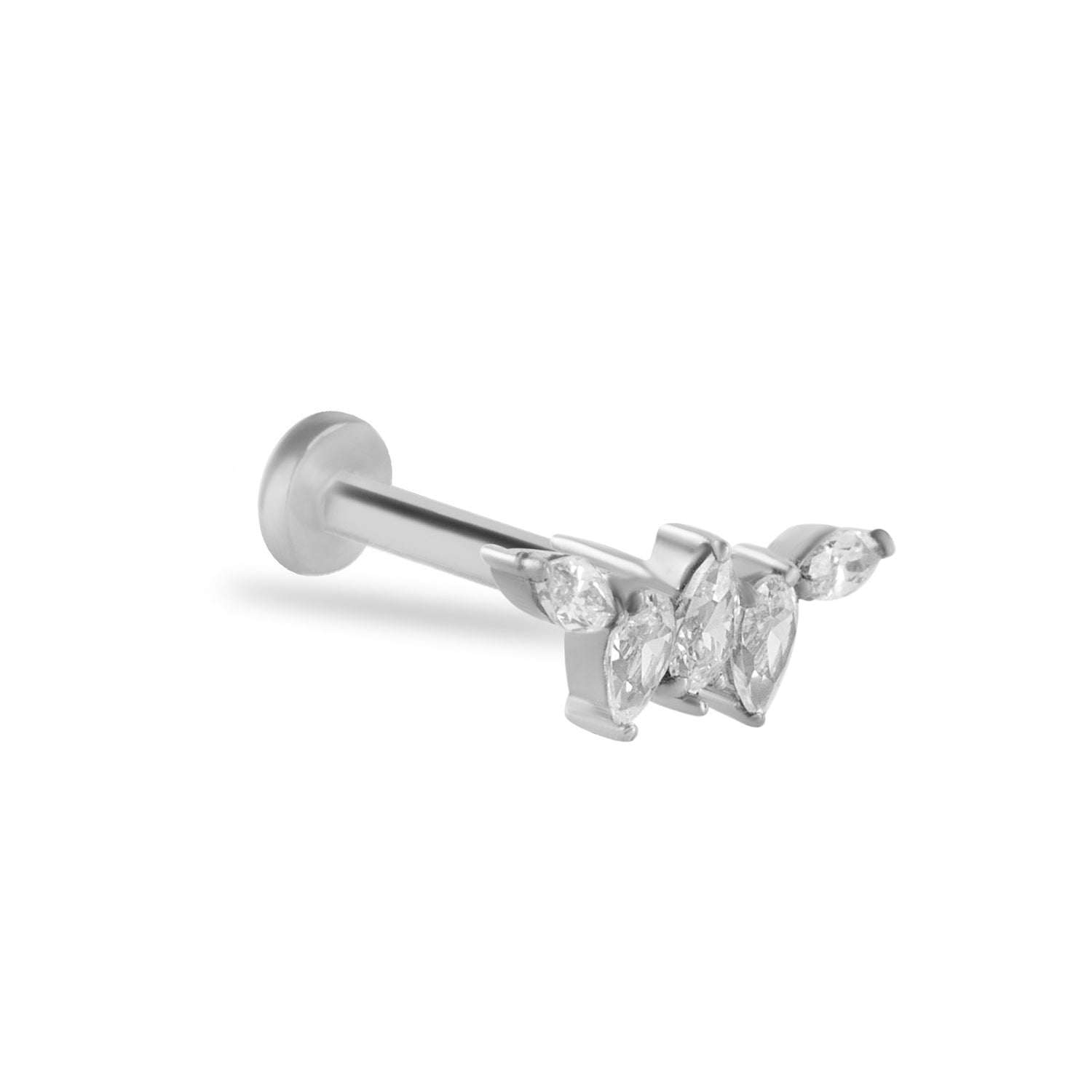 Climber stud piercing earring with clear zircons - 14K Solid White Gold