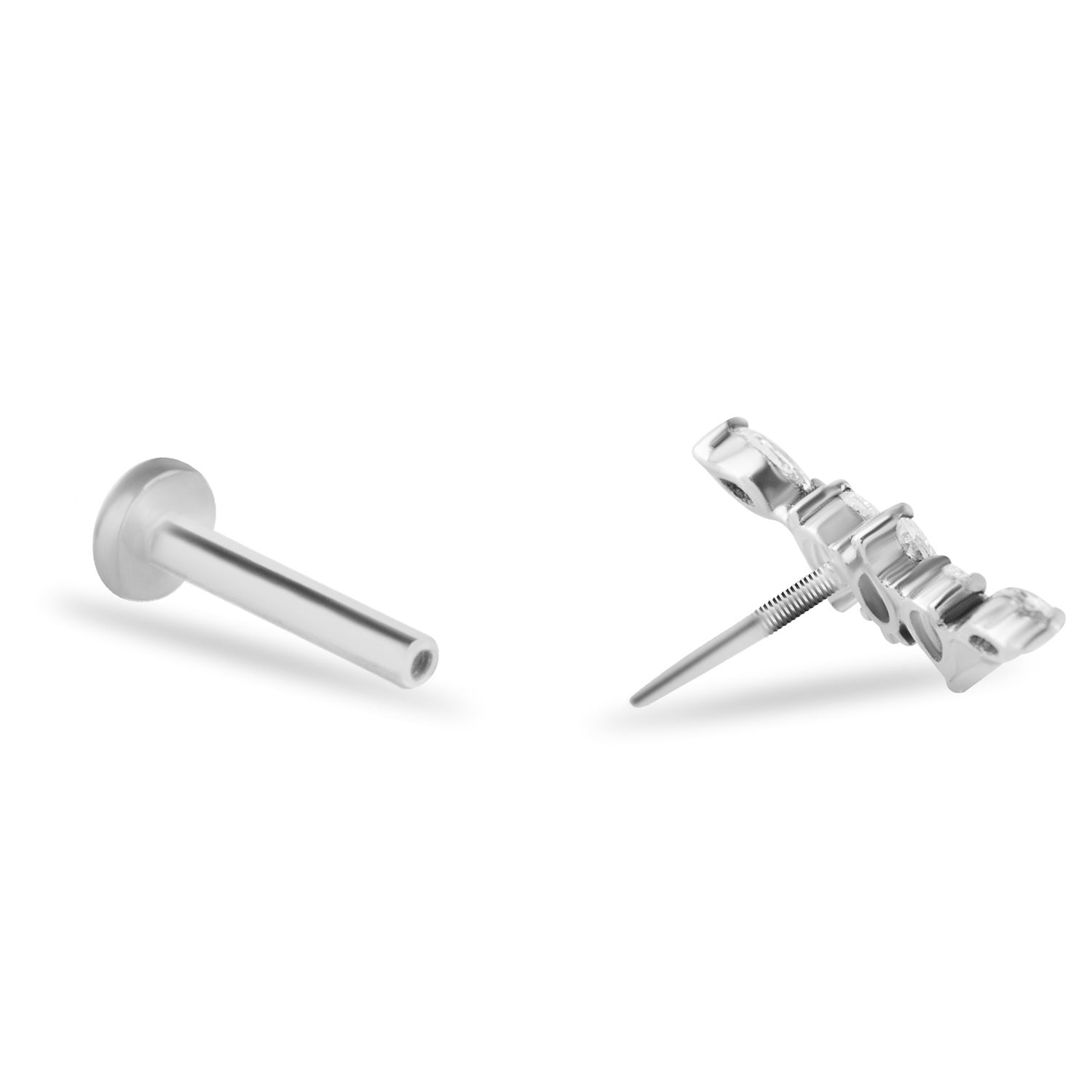Climber stud piercing earring with clear zircons - 14K Solid White Gold