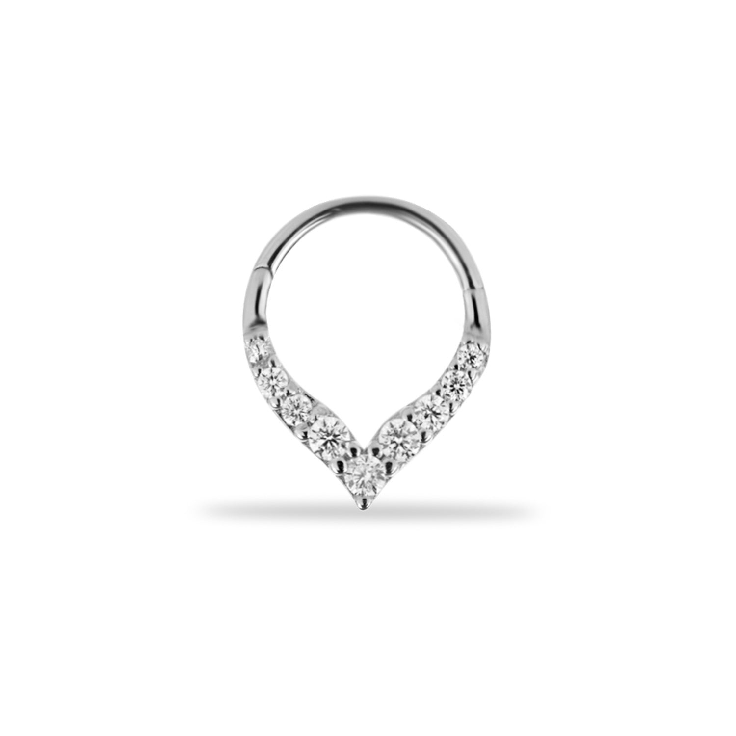 8mm Hoop piercing earring with clear zircons - 14K Solid White Gold