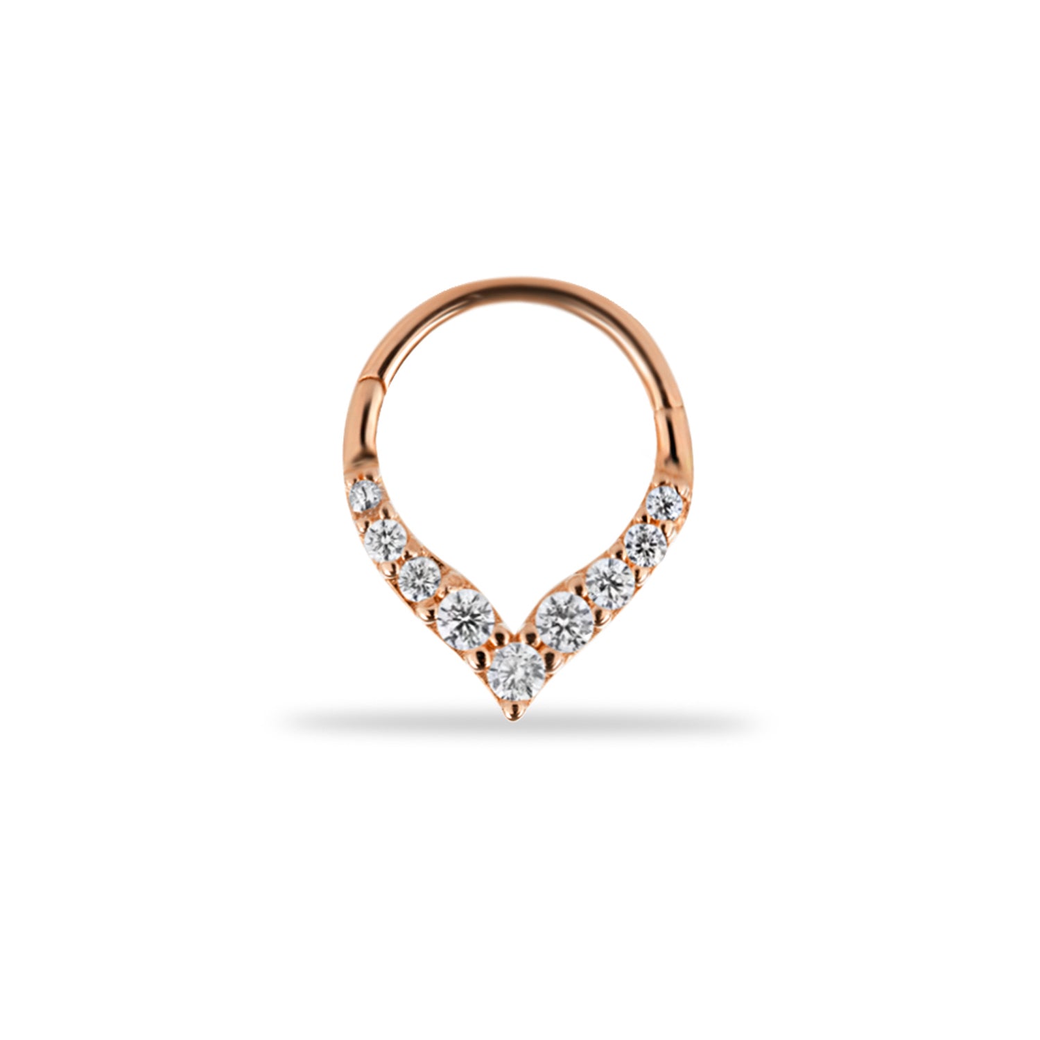 8mm Hoop piercing earring with clear zircons - 14K Solid Rose Gold