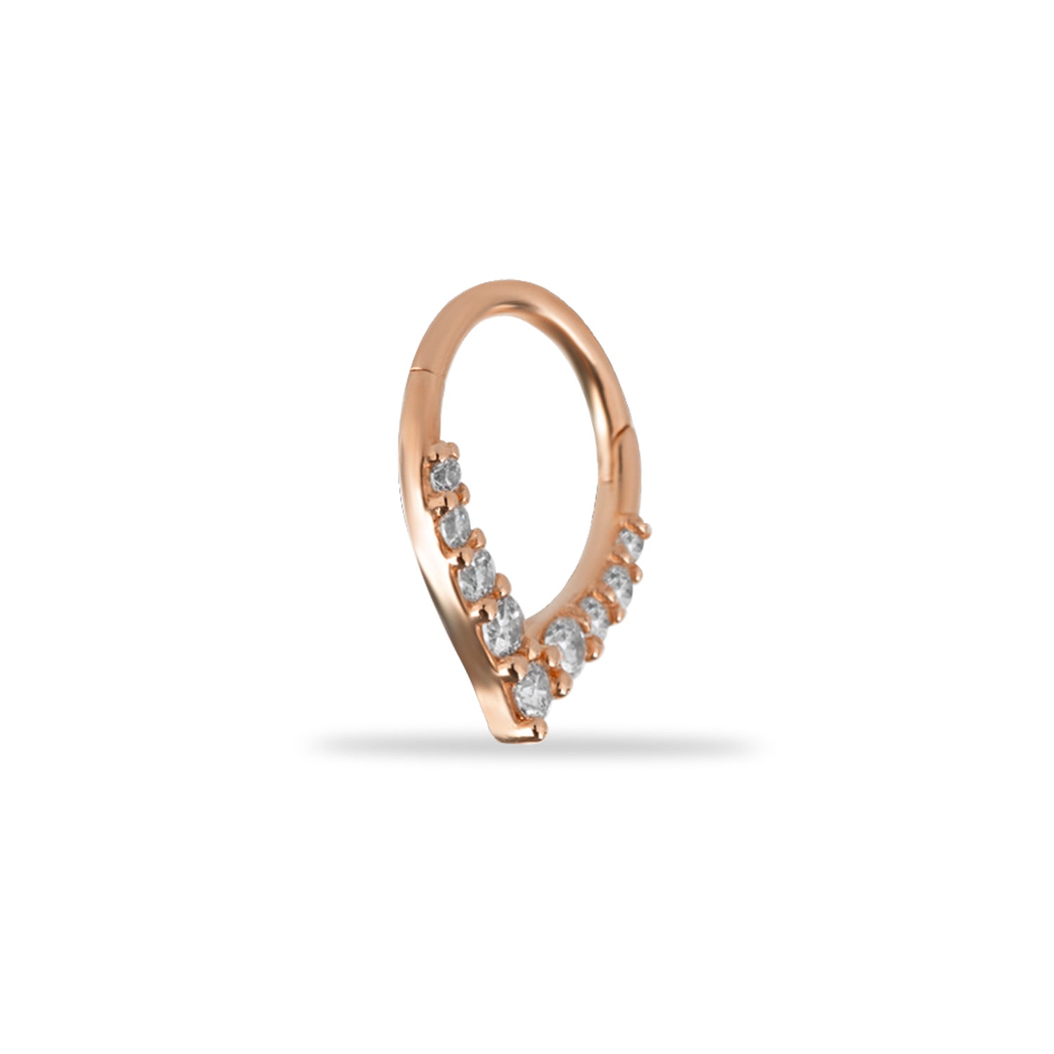 8mm Hoop piercing earring with clear zircons - 14K Solid Rose Gold