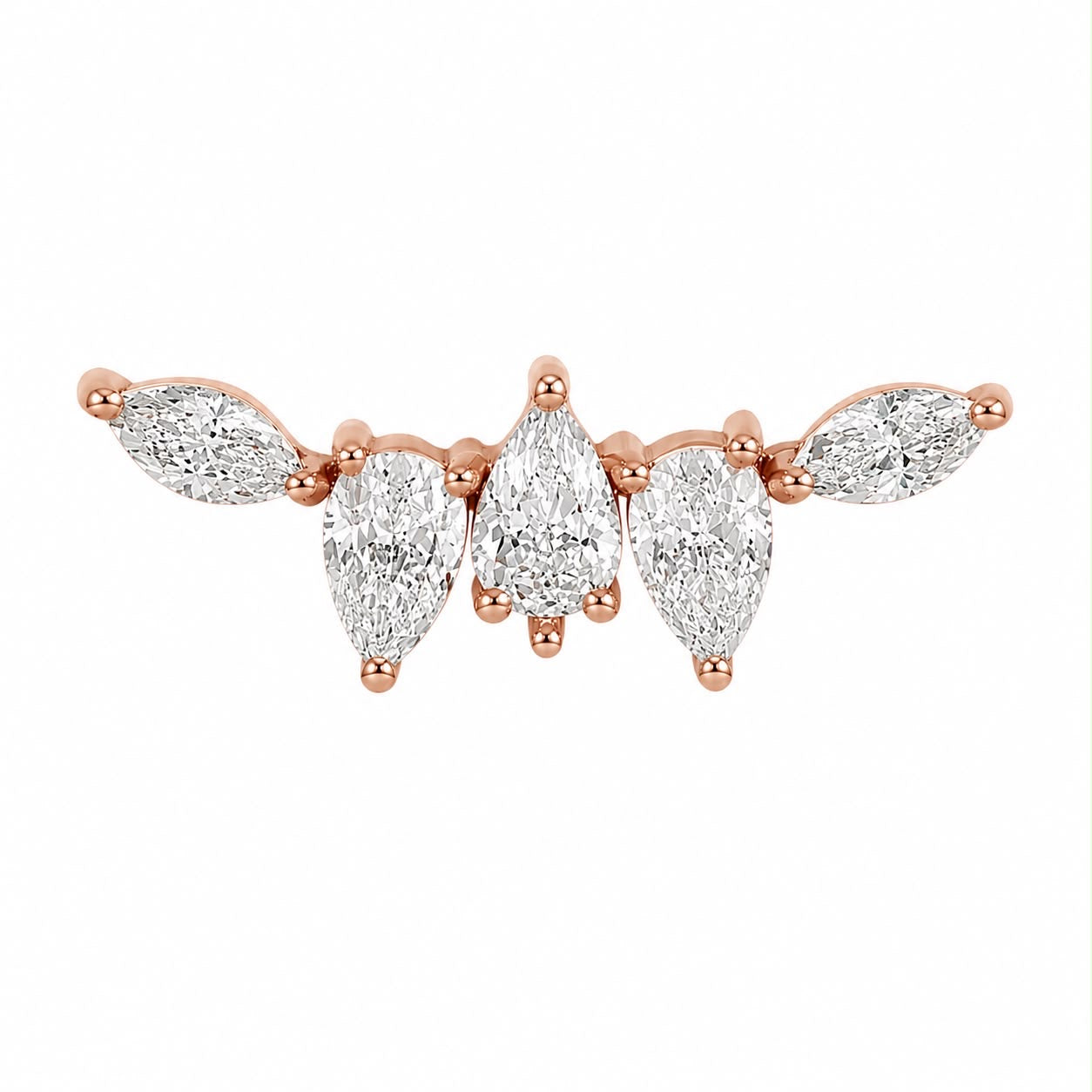 Climber stud piercing earring with clear zircons - 14K Solid Rose Gold