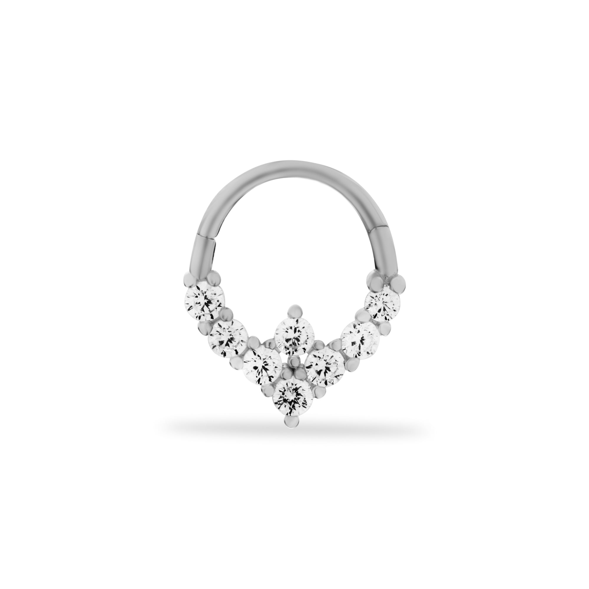 8mm Hoop piercing earring with clear zircons - 14K Solid White Gold