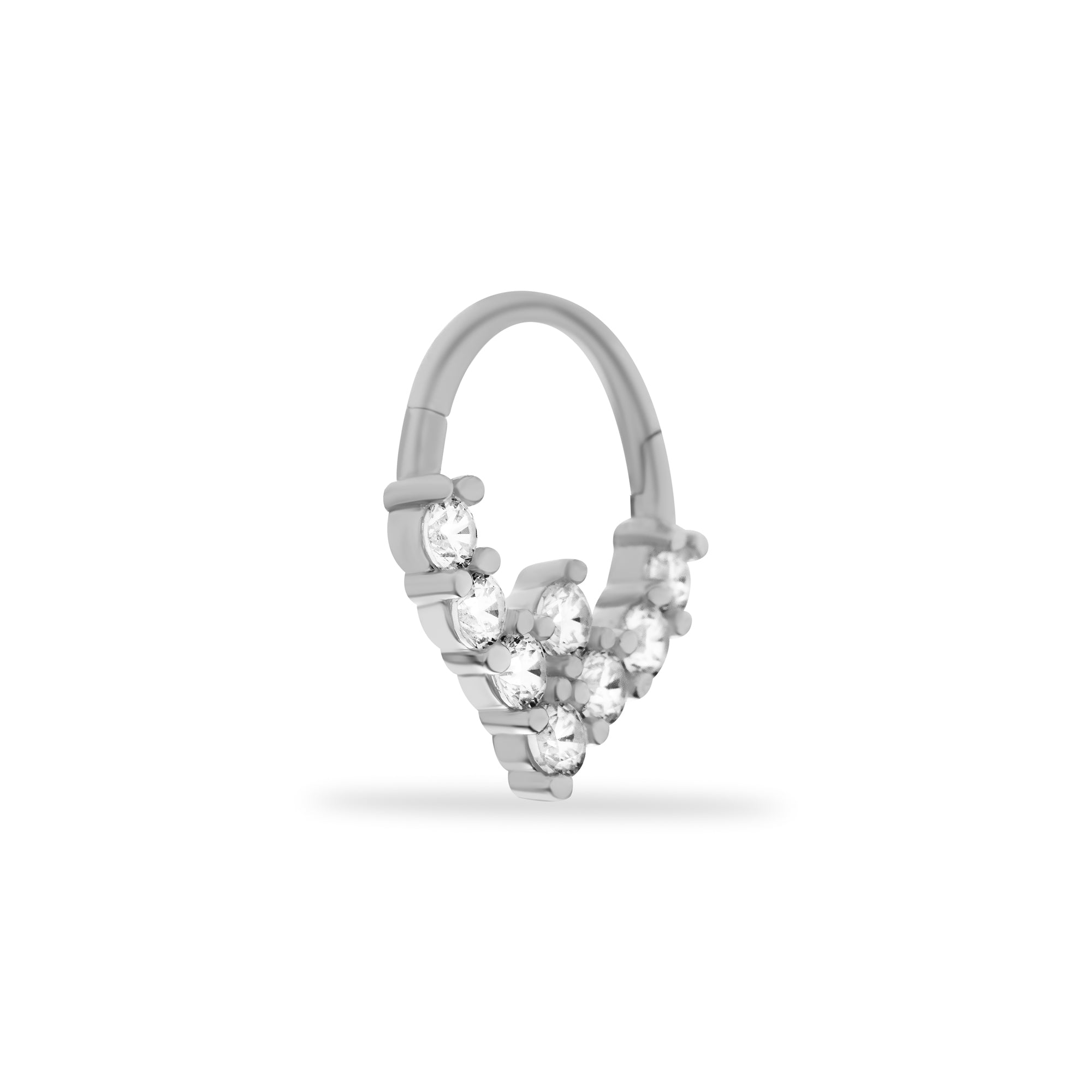 8mm Hoop piercing earring with clear zircons - 14K Solid White Gold