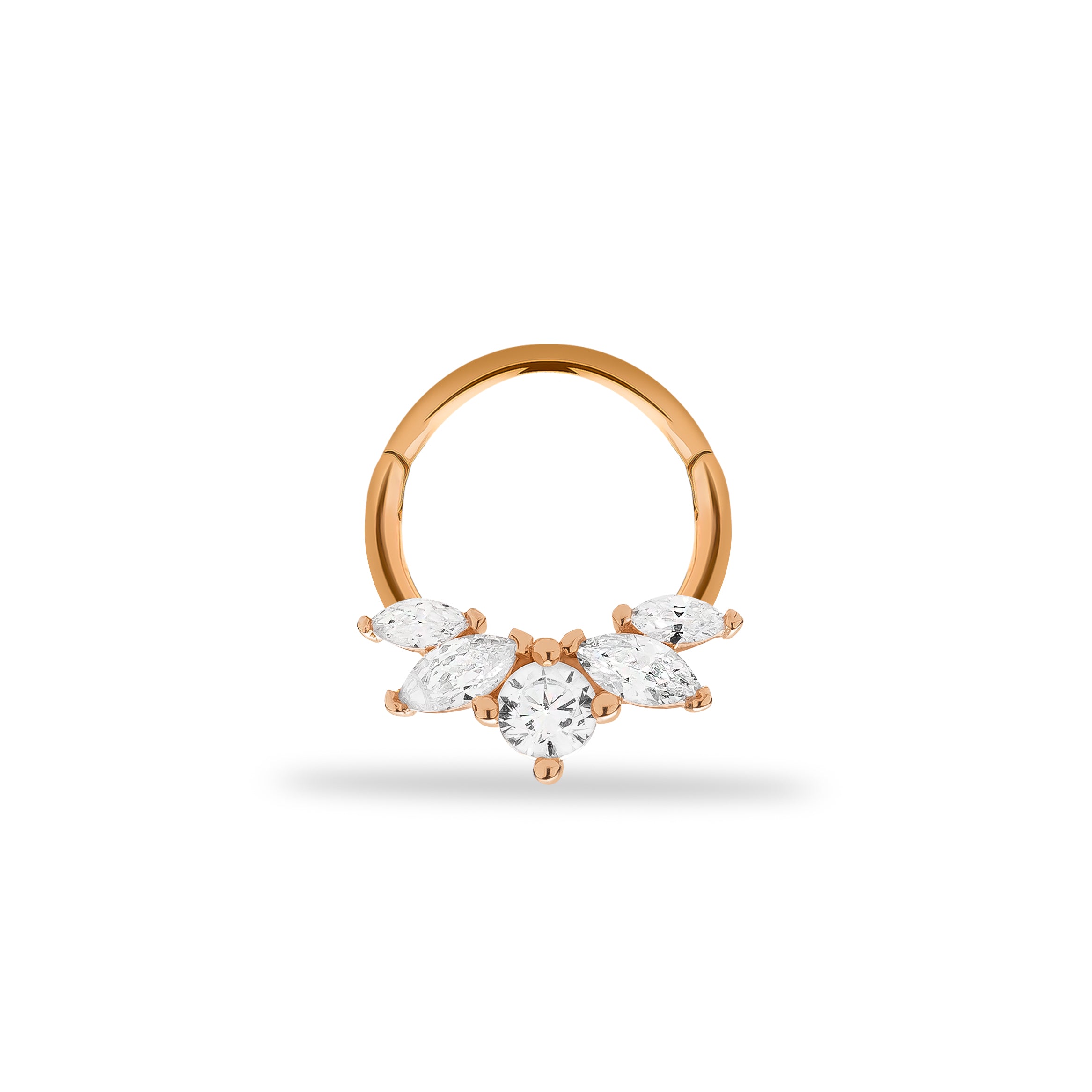 8mm Lotus hoop piercing earring with clear zircons - 14K Solid Rose Gold