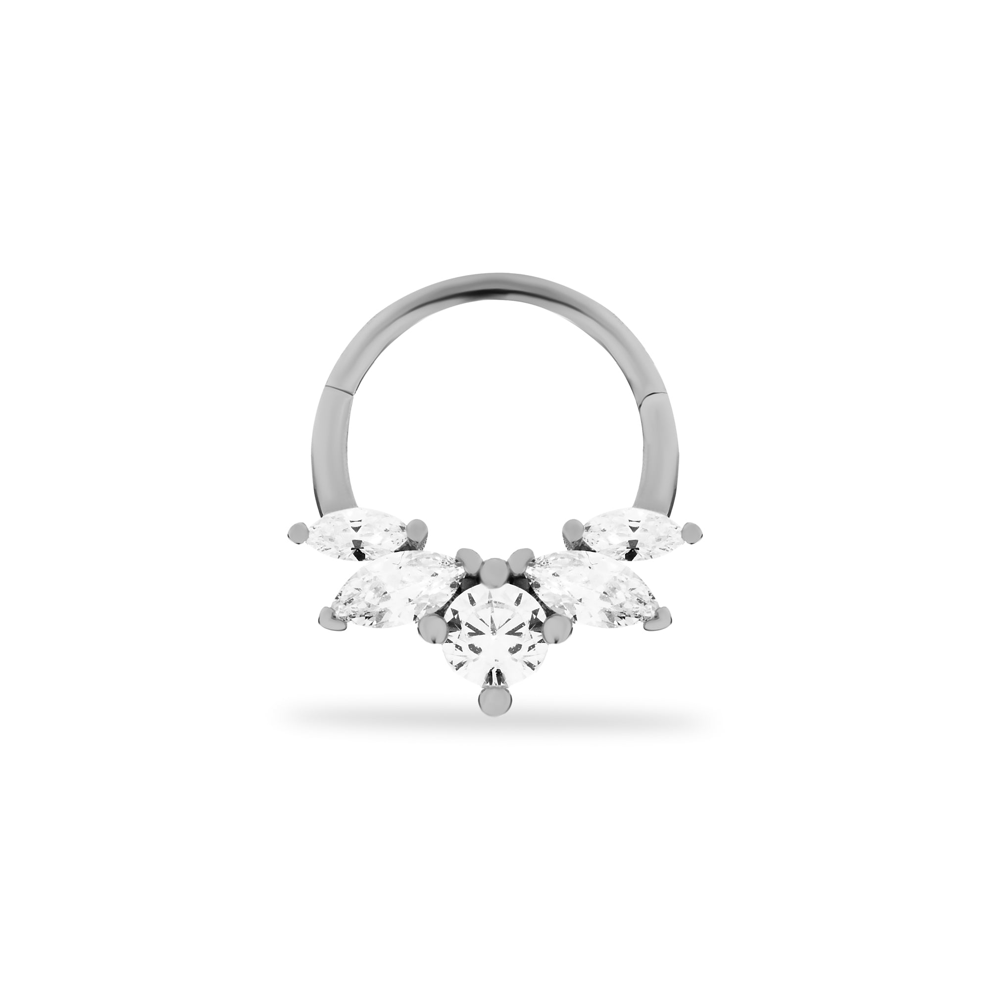 8mm Lotus hoop piercing earring with clear zircons - 14K Solid White Gold