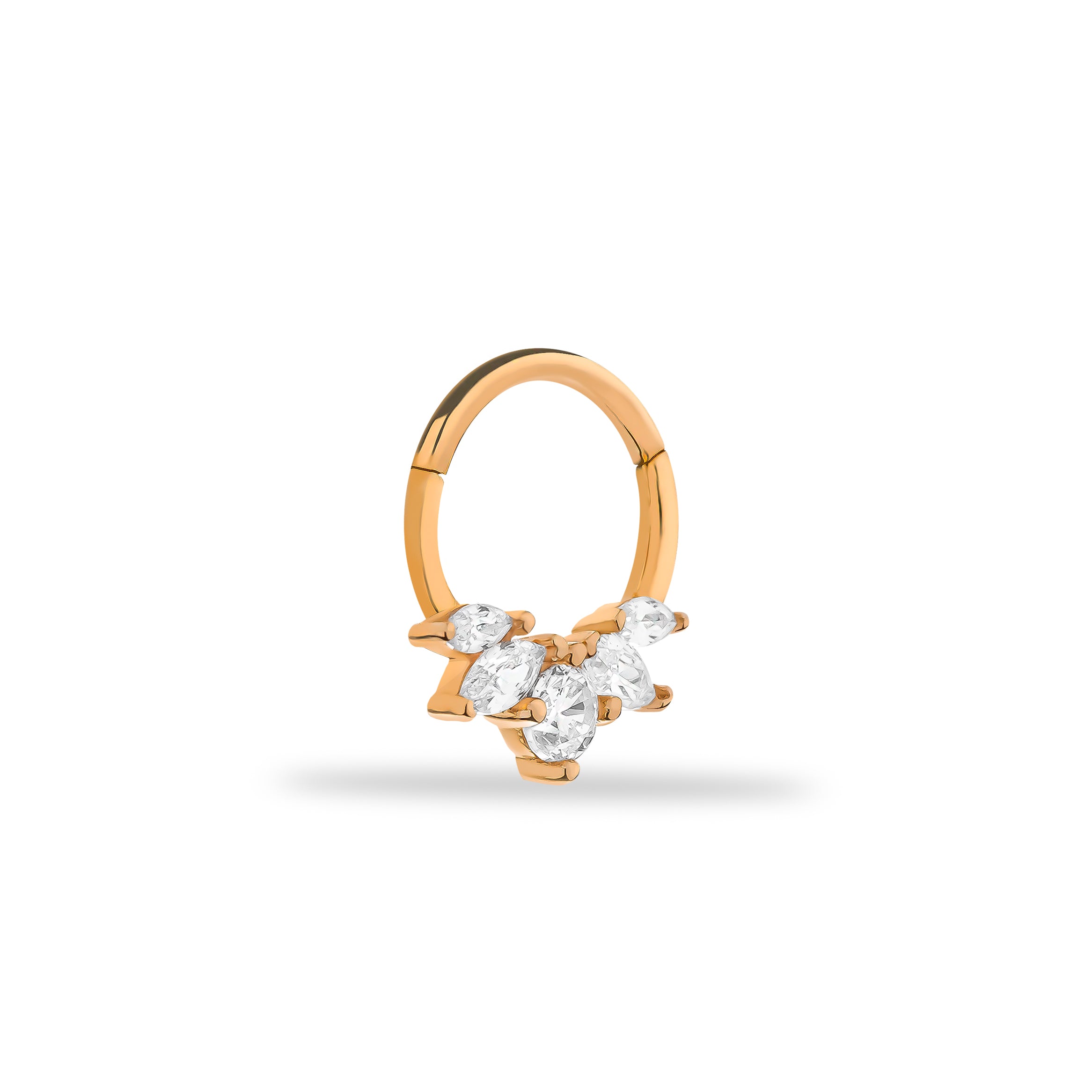 8mm Lotus hoop piercing earring with clear zircons - 14K Solid Rose Gold