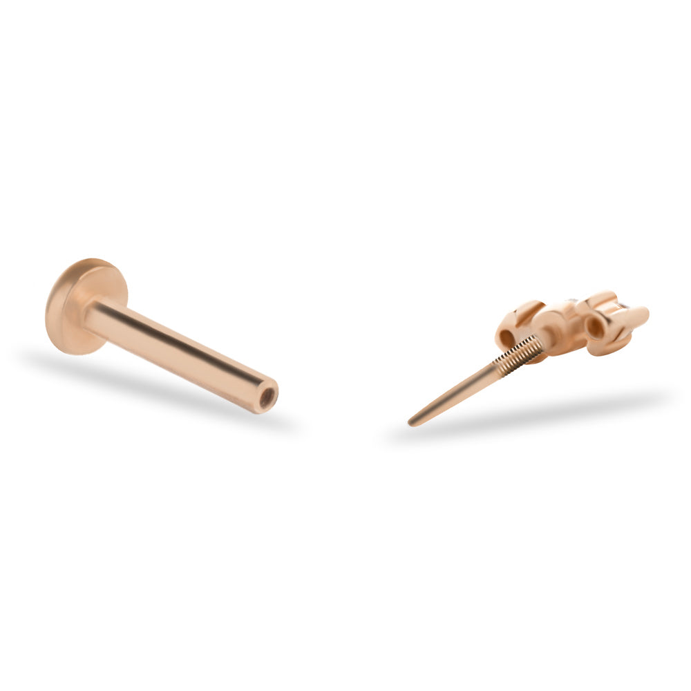 Stud piercing earring with clear zircons - 14K Solid Rose Gold