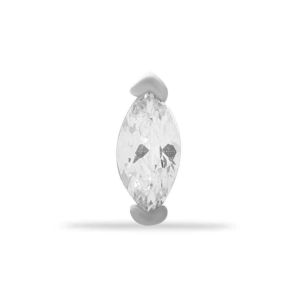 Drop stud  piercing earring with clear zircons - 14K Solid White Gold