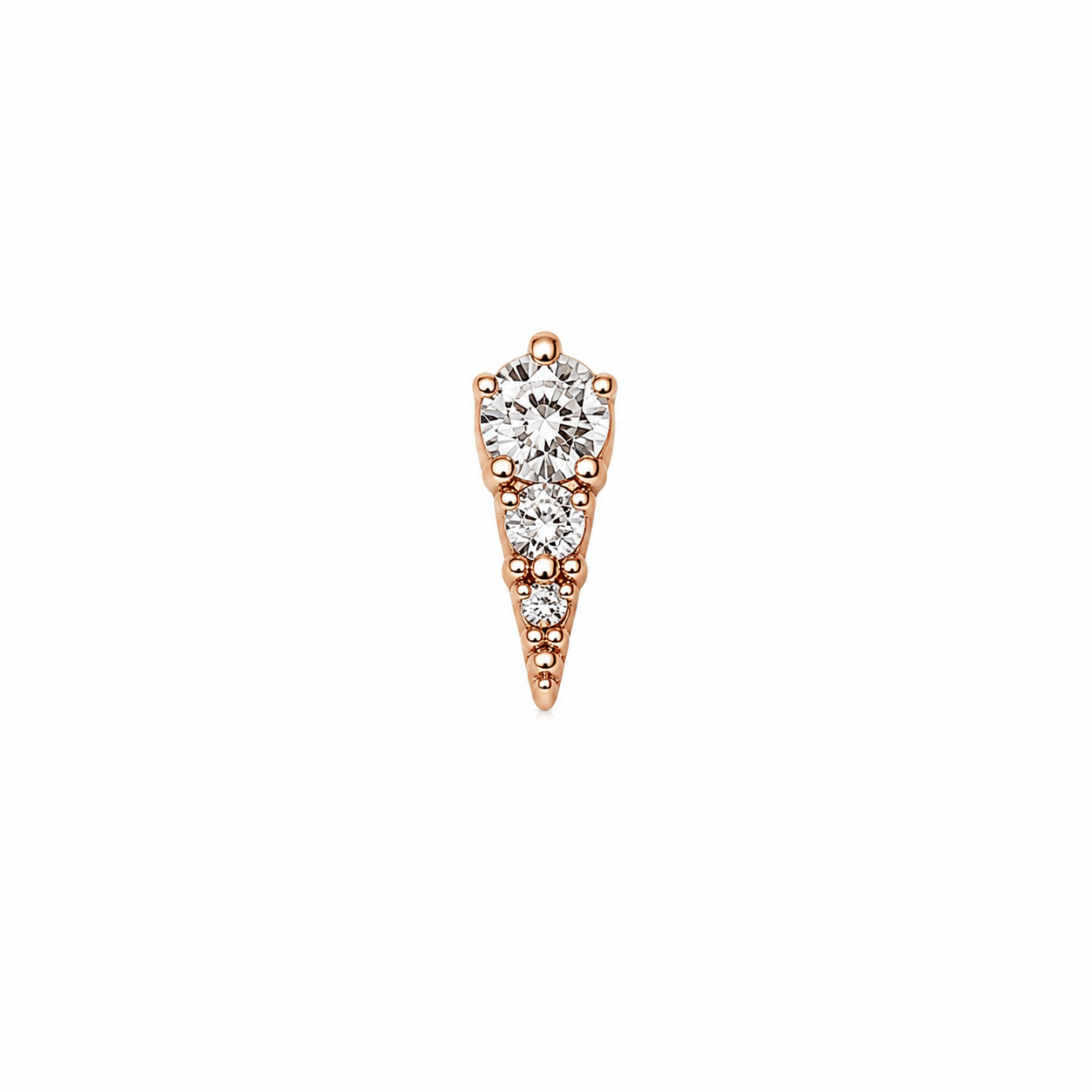 Stud piercing earring with clear zircon- 14K Solid Rose Gold