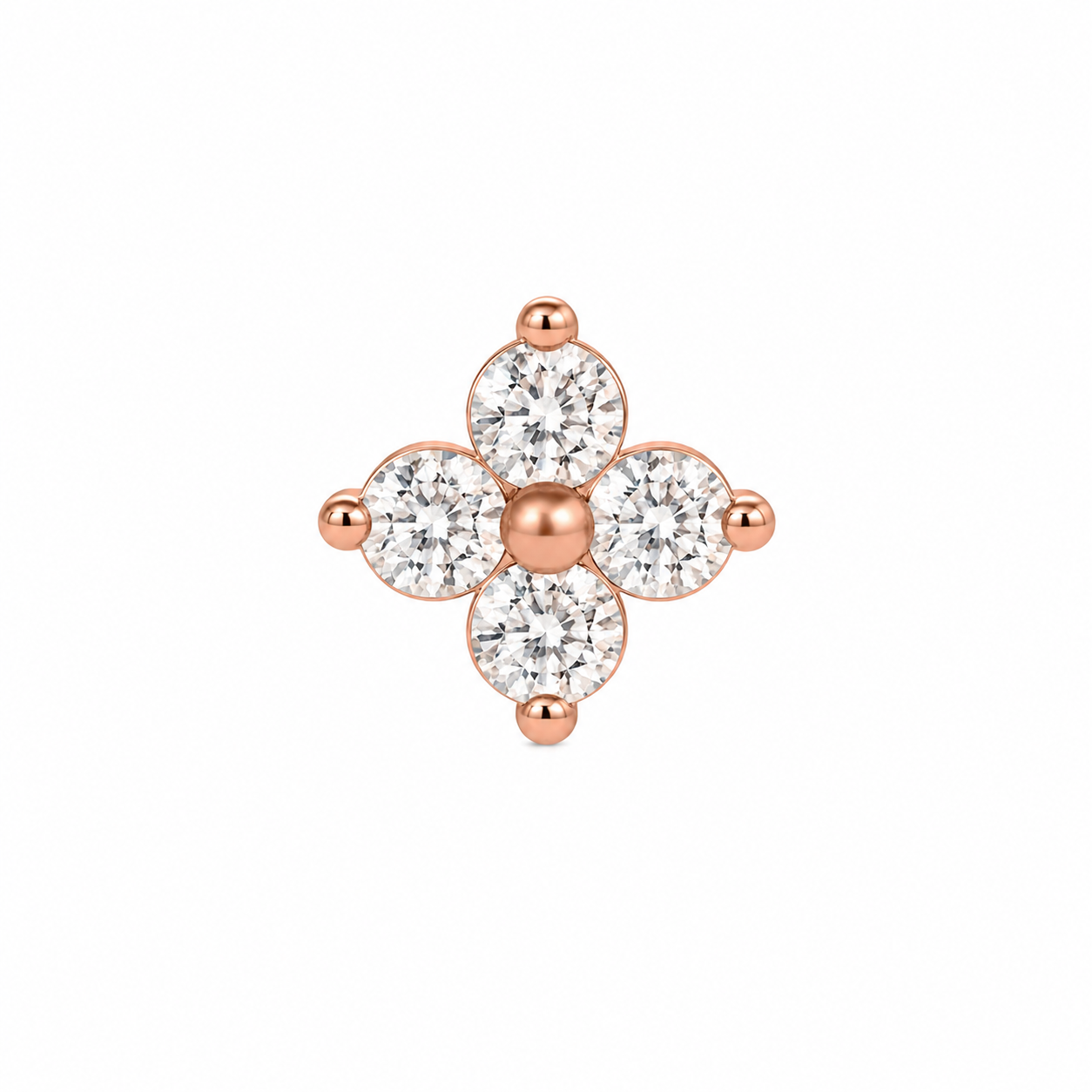 Stud piercing earring with clear zircons - 14K Solid Rose Gold
