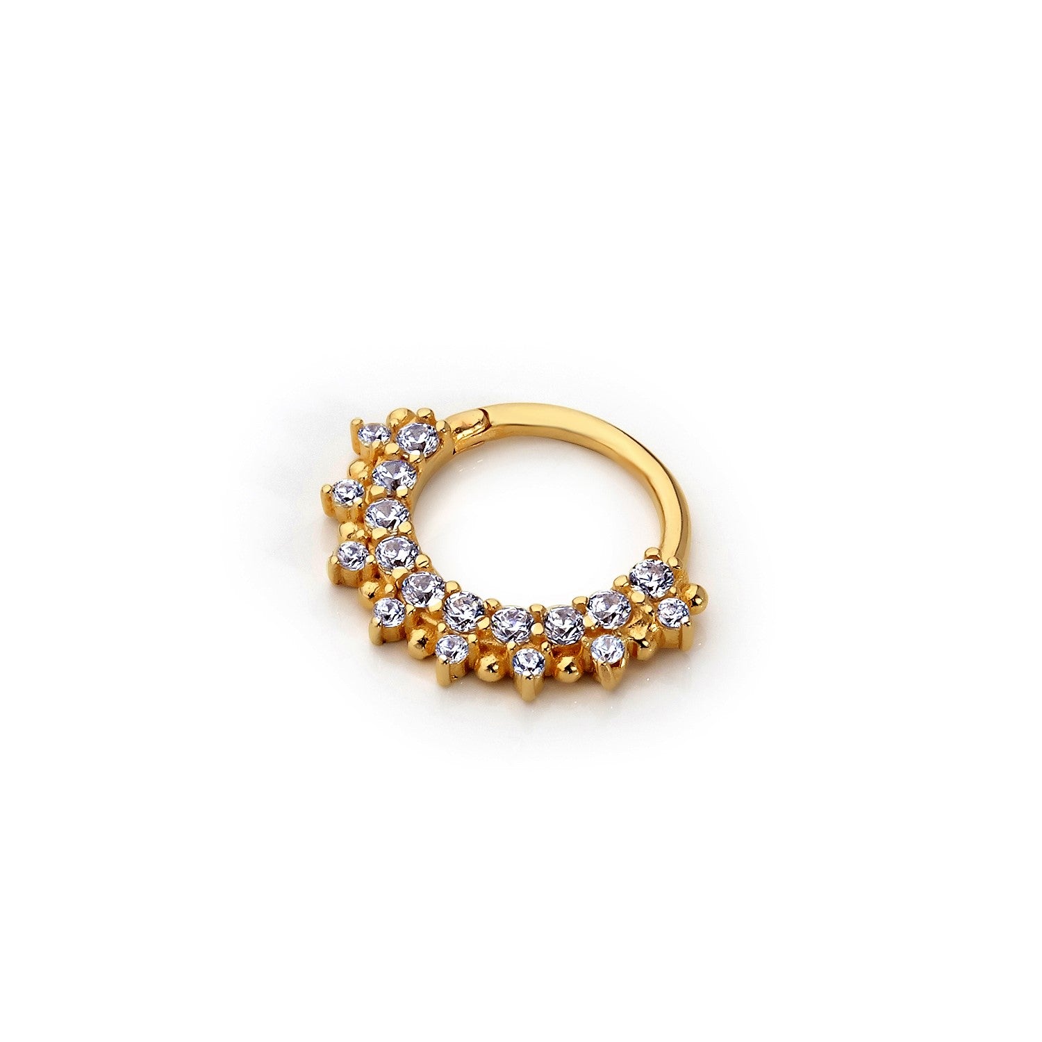 8mm Hoop piercing earring with clear zircons - 14K Solid Yellow Gold