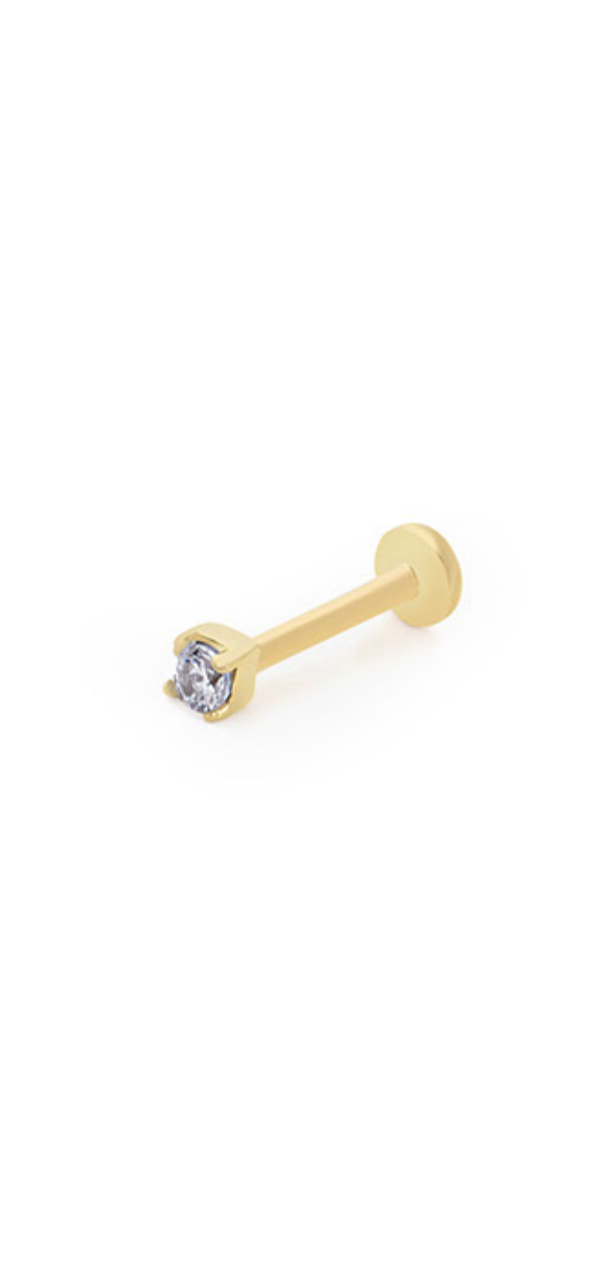 Small dot stud piercing earring with clear zircon - 14K Solid Yellow Gold
