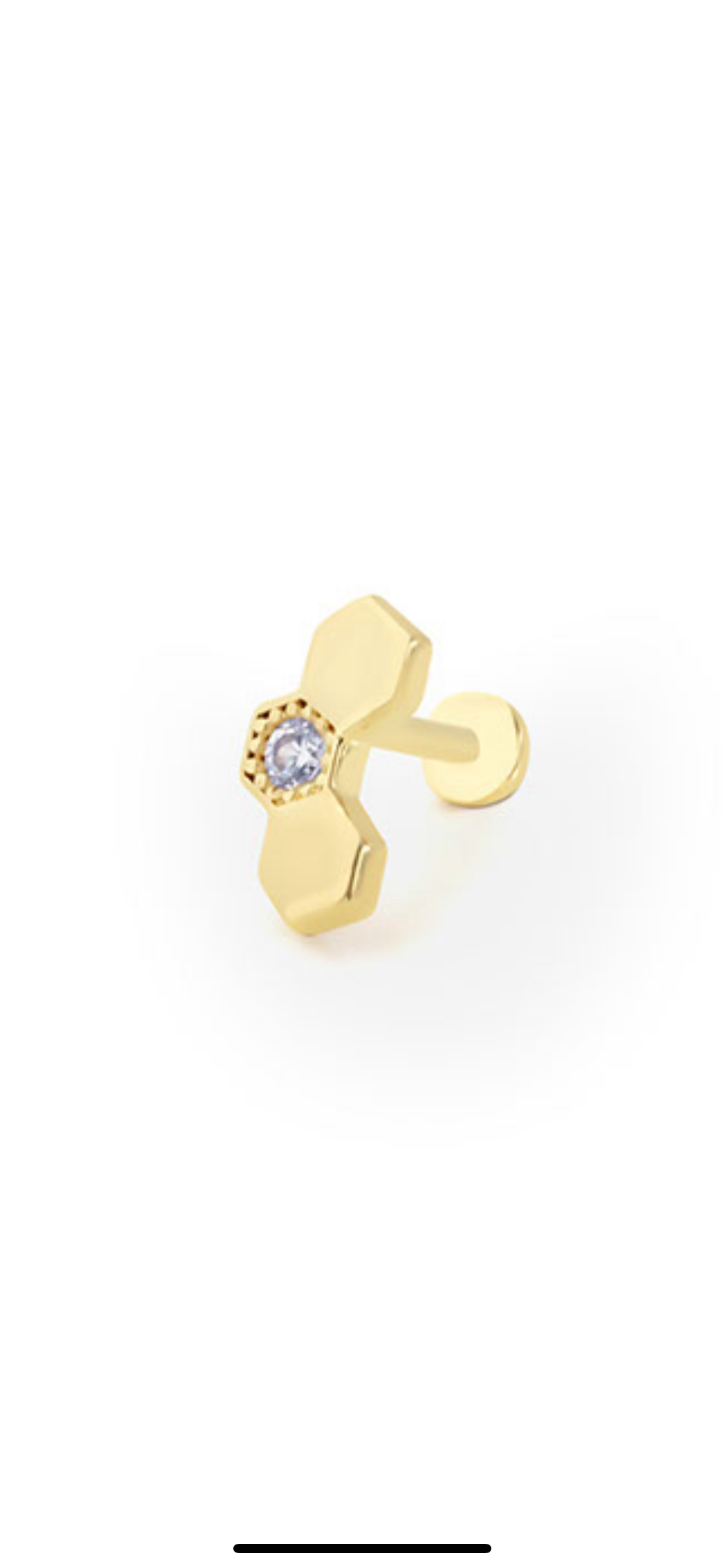 Stud piercing earring with clear zircon - 14K Solid Yellow Gold