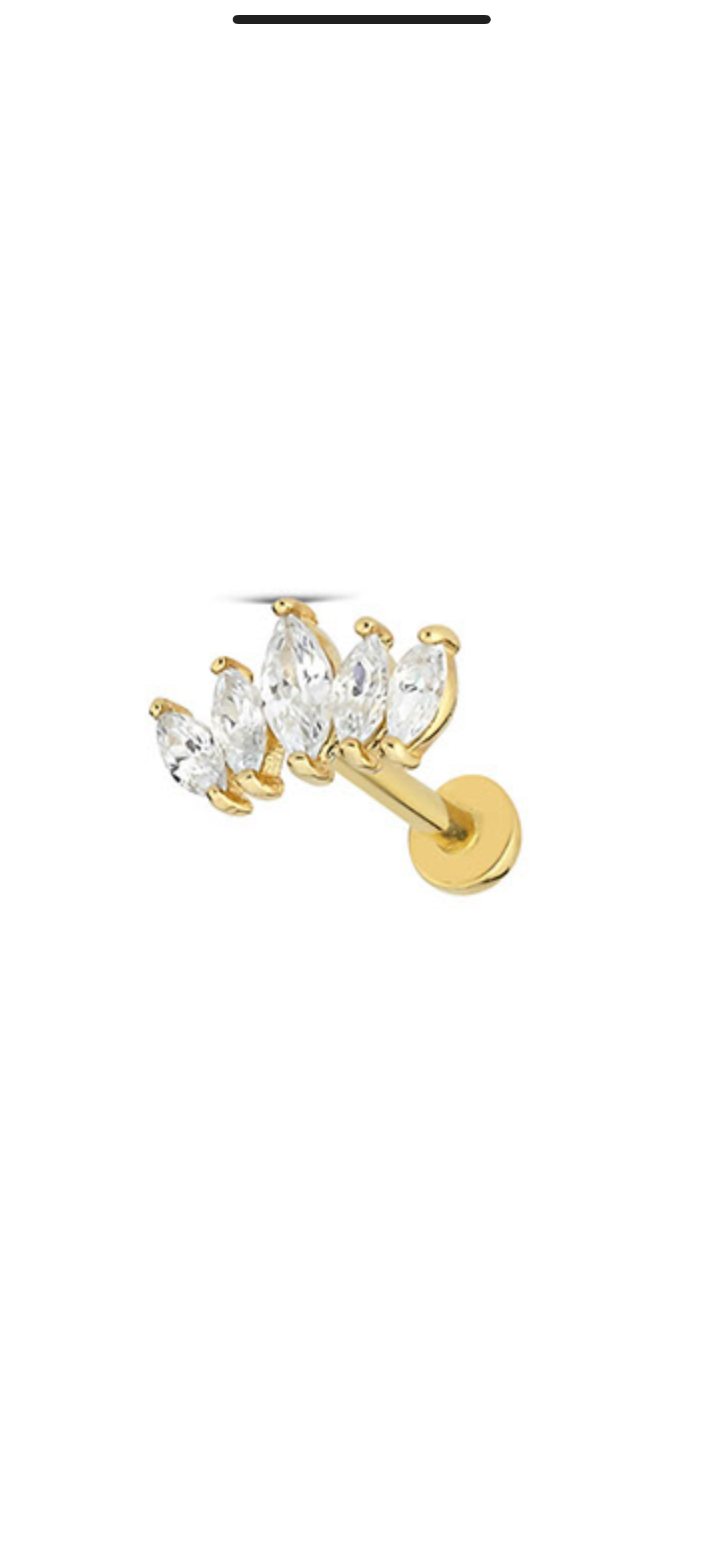 Lotus stud piercing earring with clear zircons - 14K Solid Yellow Gold