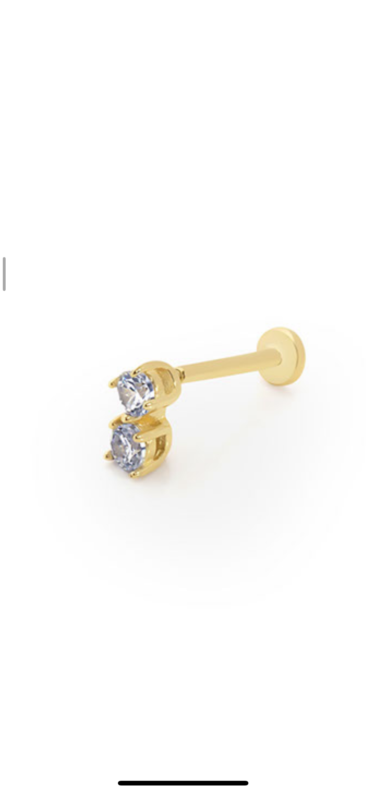 Stud piercing earring with clear zircons - 14K Solid Yellow Gold