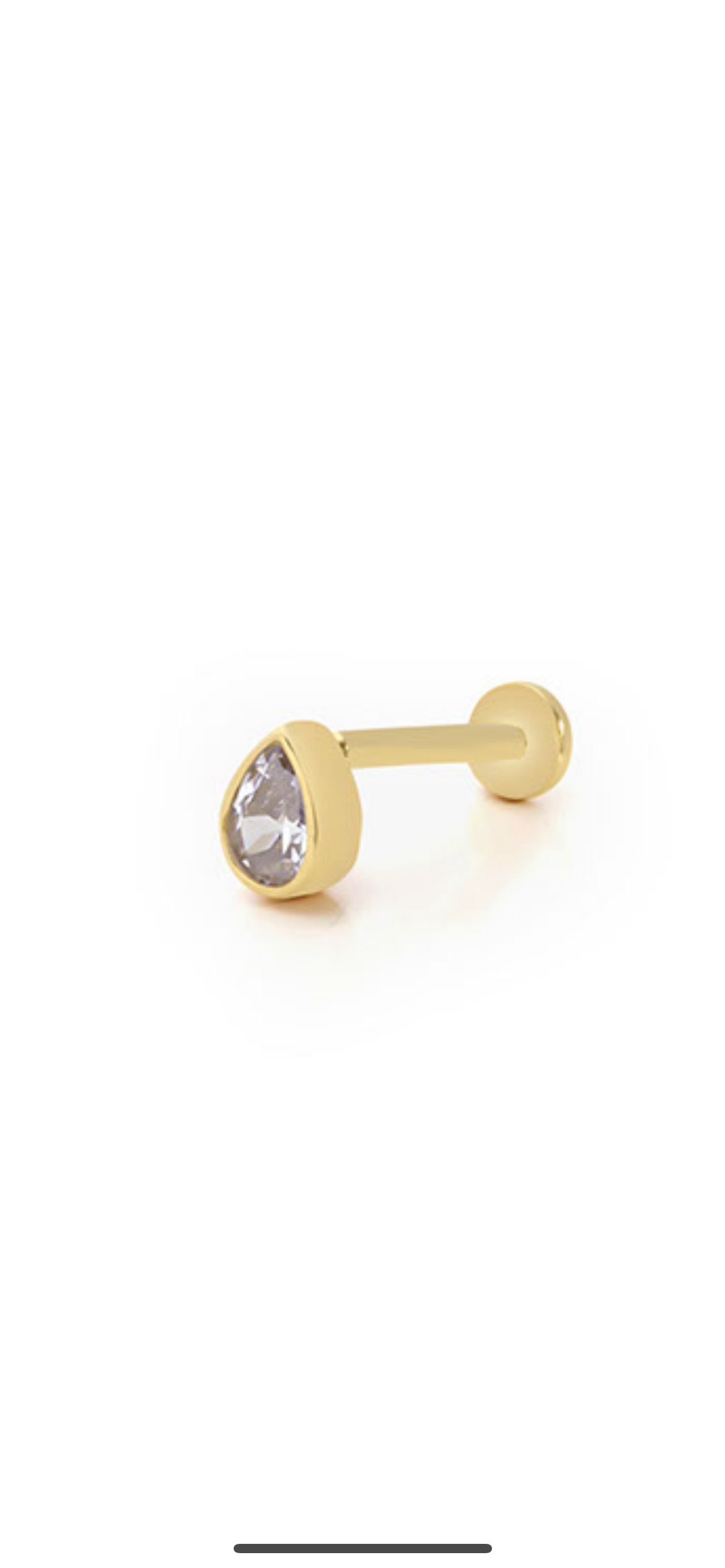 Drop stud piercing earring with clear zircon - 14K Solid Yellow Gold